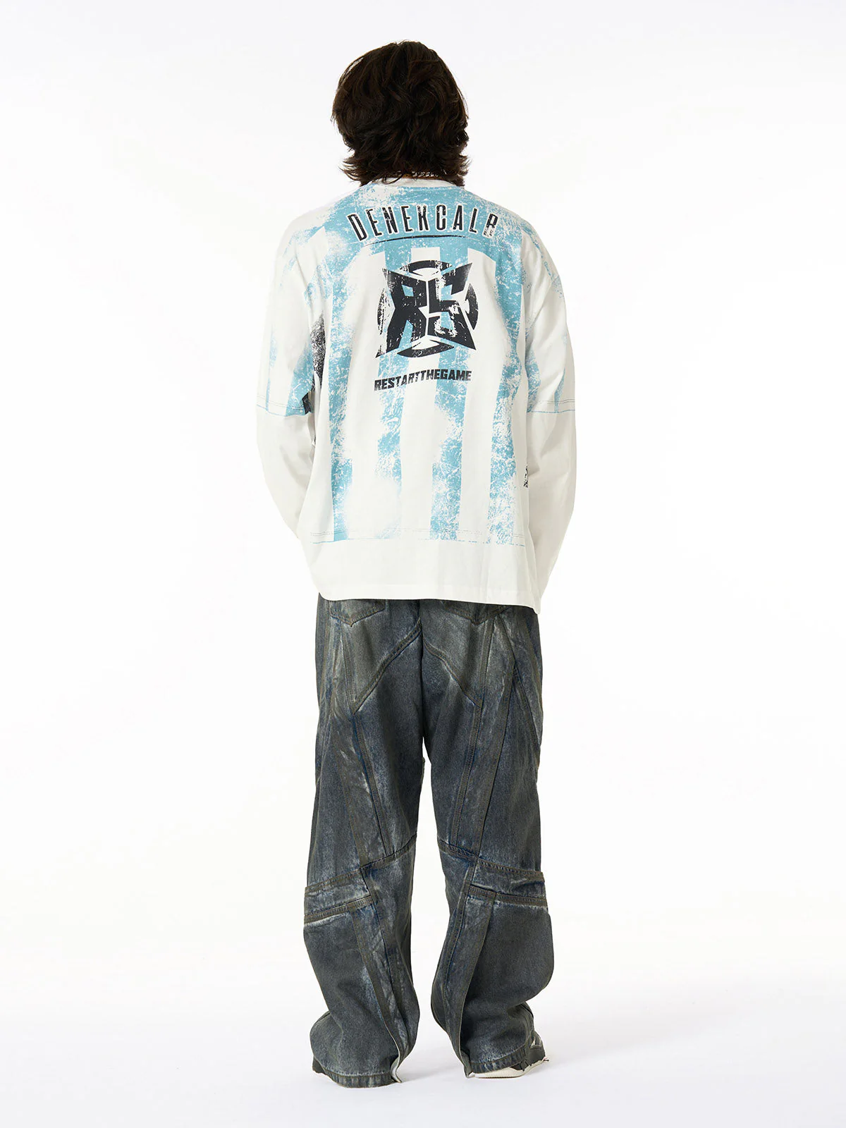 Vintage Washed Distressed Multi-Structure Patchwork Jeans - Image 6