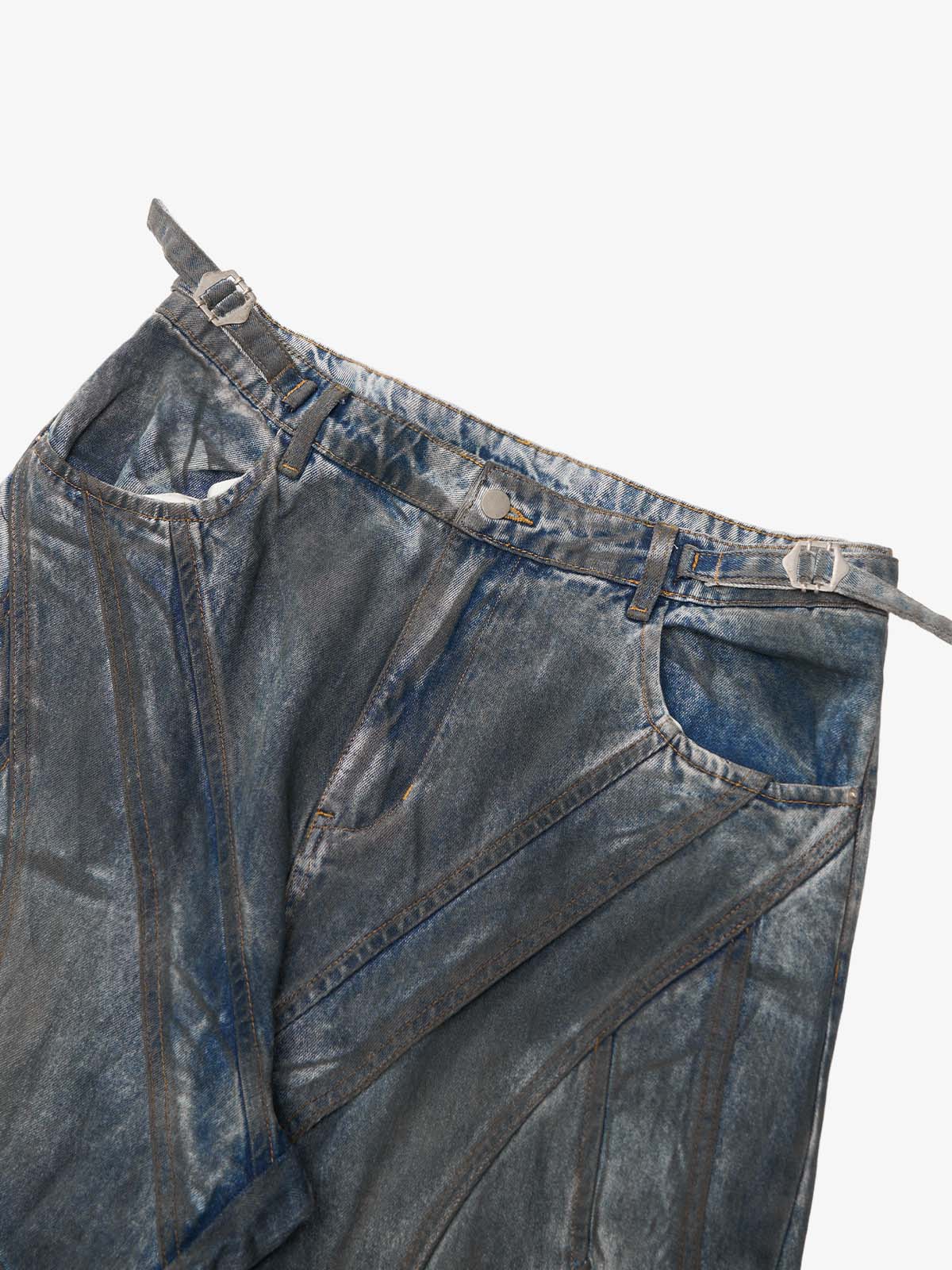Vintage Washed Distressed Multi-Structure Patchwork Jeans - Image 8