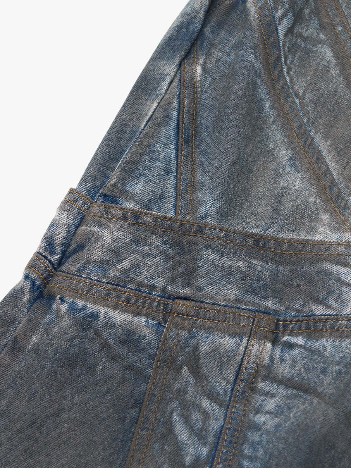 Vintage Washed Distressed Multi-Structure Patchwork Jeans - Image 9