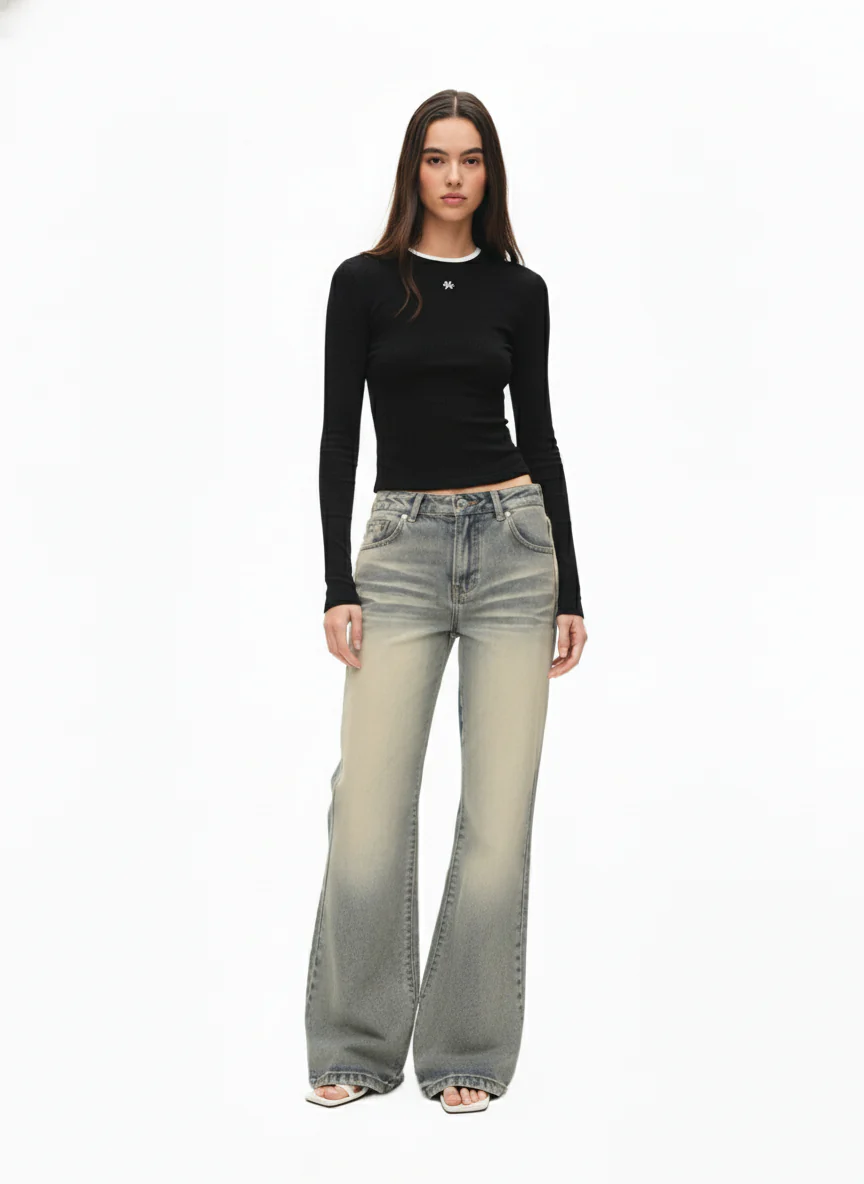 Vintage Washed Flare Jeans - Image 5