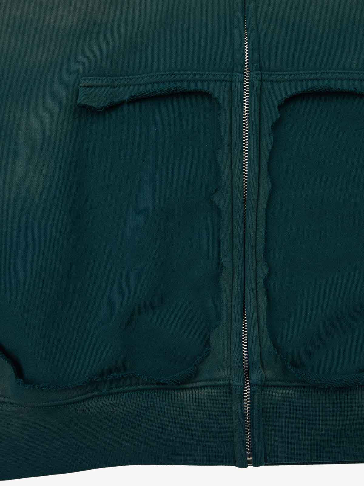 Vintage Washed Gradient Eagle Embroidery Distressed Stand Collar Sweatshirt - Image 10