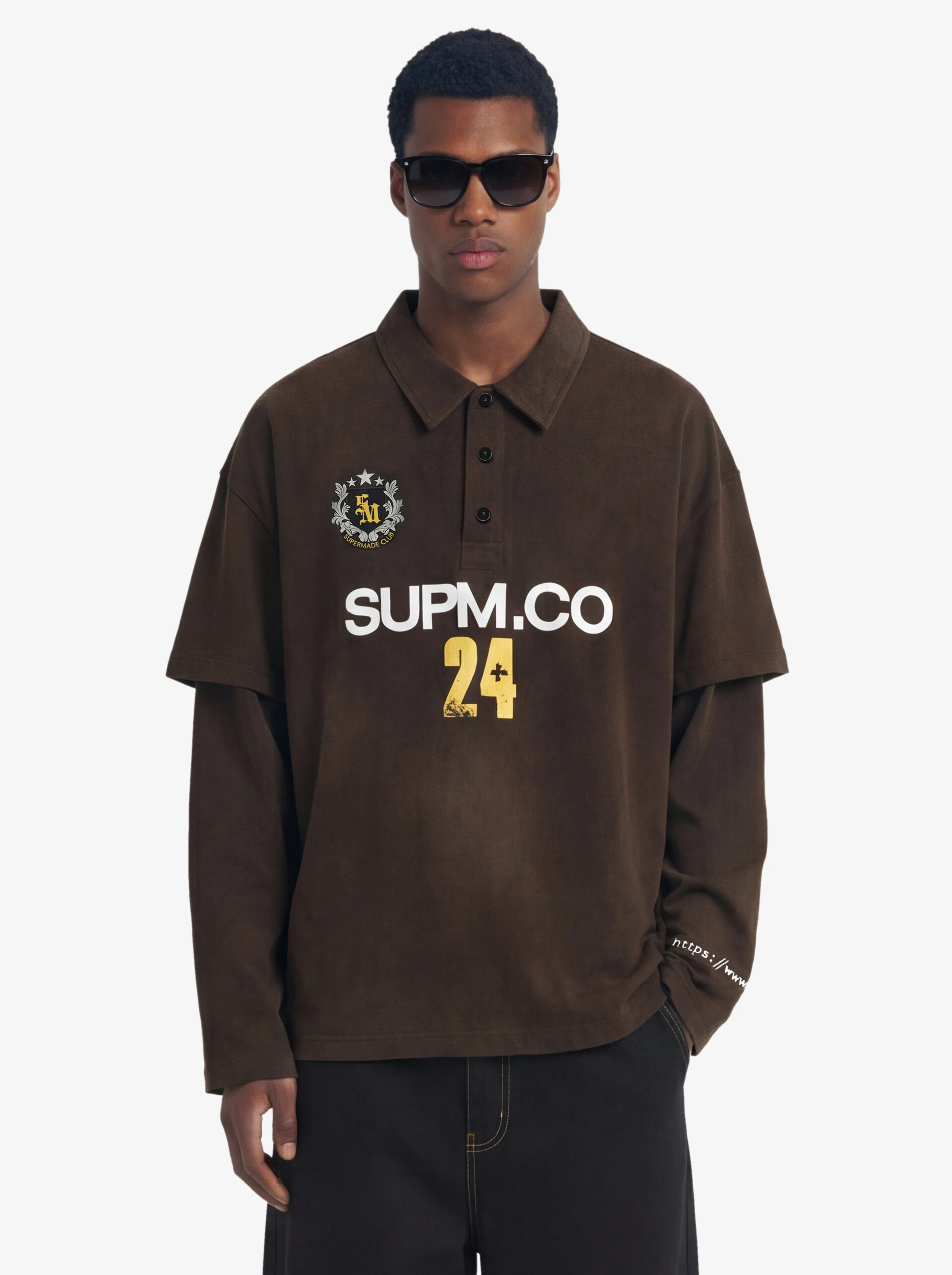 Vintage Washed Layered Polo Graphic Long Sleeve T-Shirt