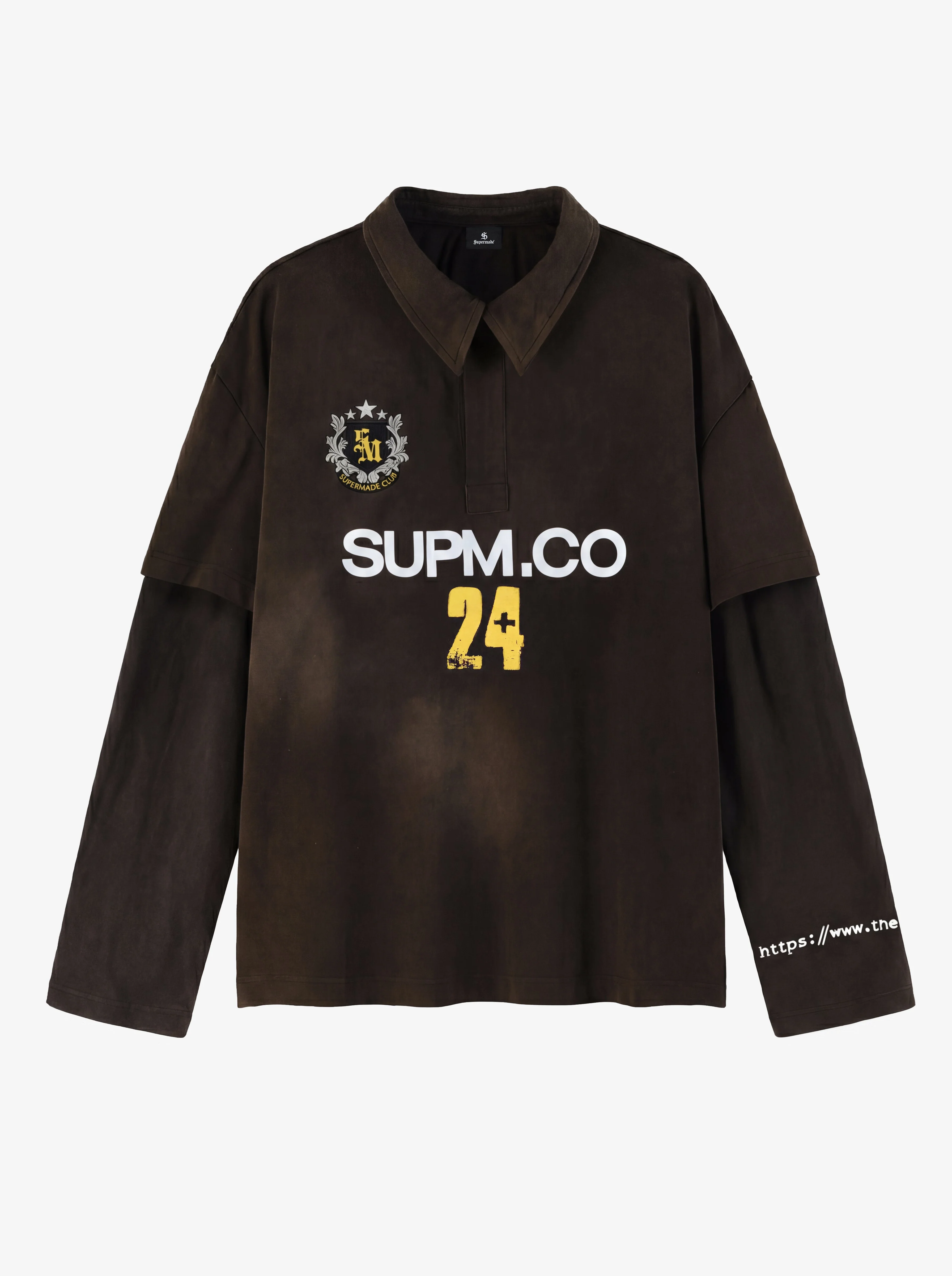 Vintage Washed Layered Polo Graphic Long Sleeve T-Shirt - Image 2