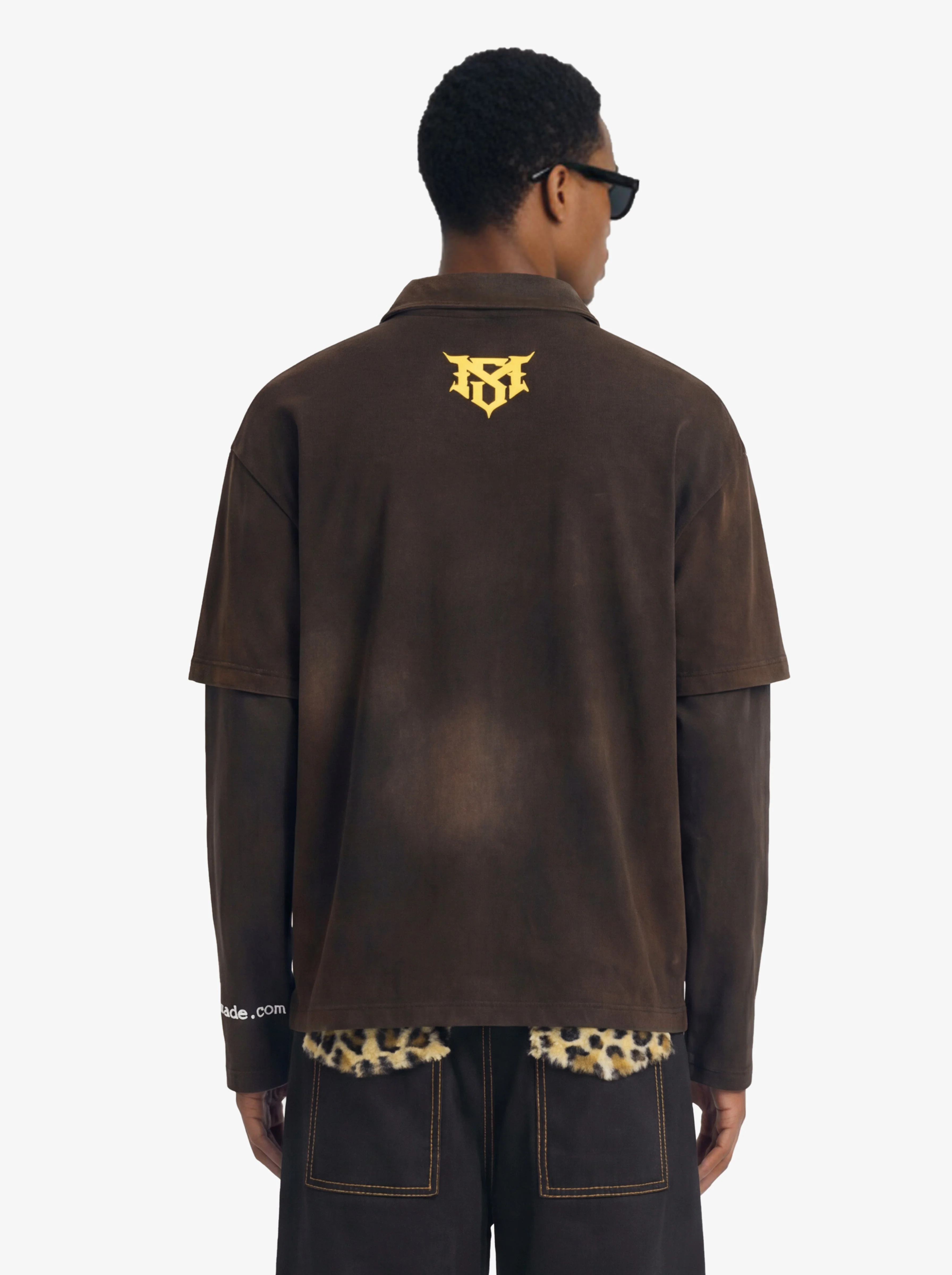 Vintage Washed Layered Polo Graphic Long Sleeve T-Shirt - Image 3