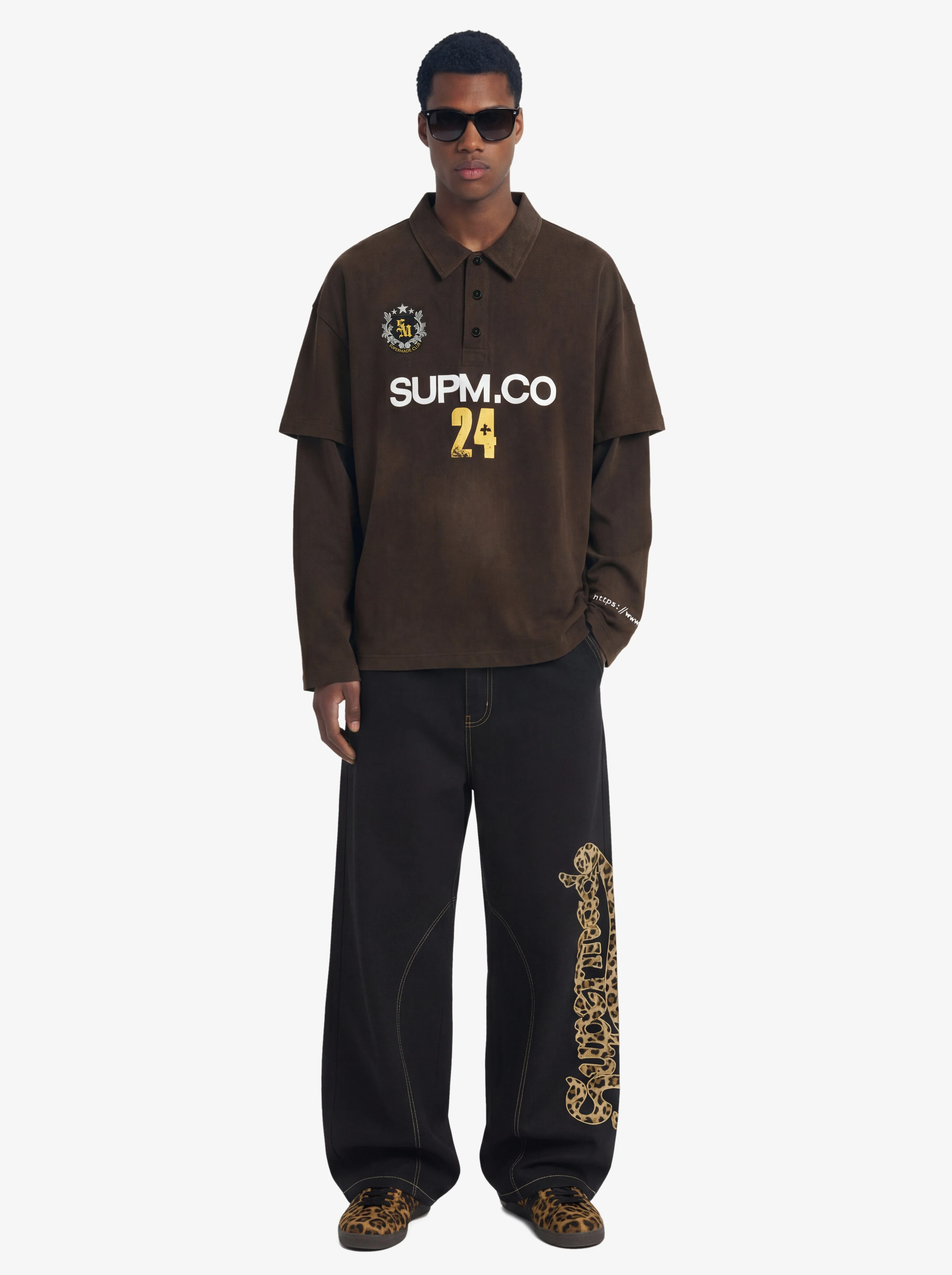 Vintage Washed Layered Polo Graphic Long Sleeve T-Shirt - Image 4
