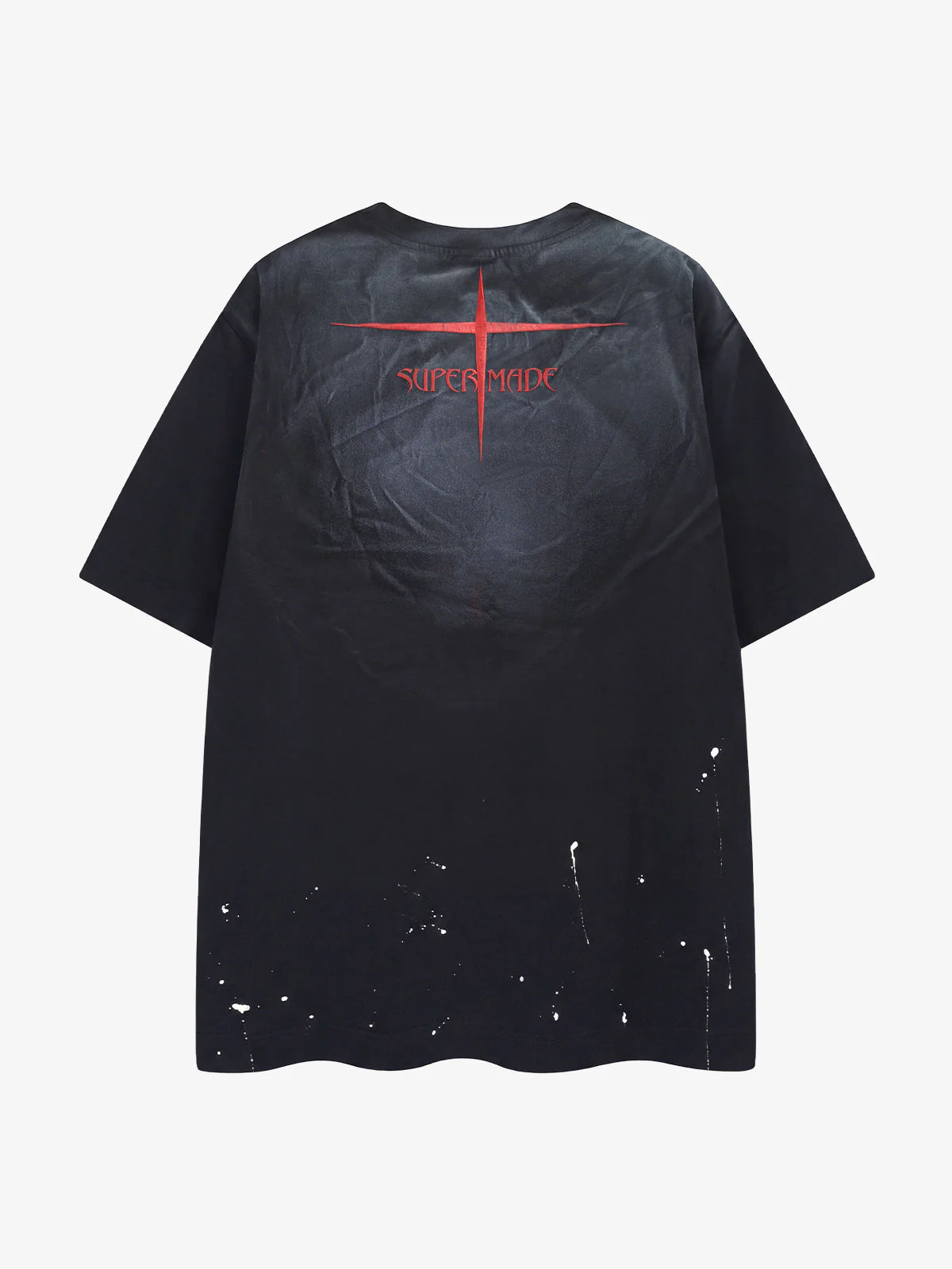 Vintage Washed Letter Cross Embroidered Splatter T-Shirt - Image 2