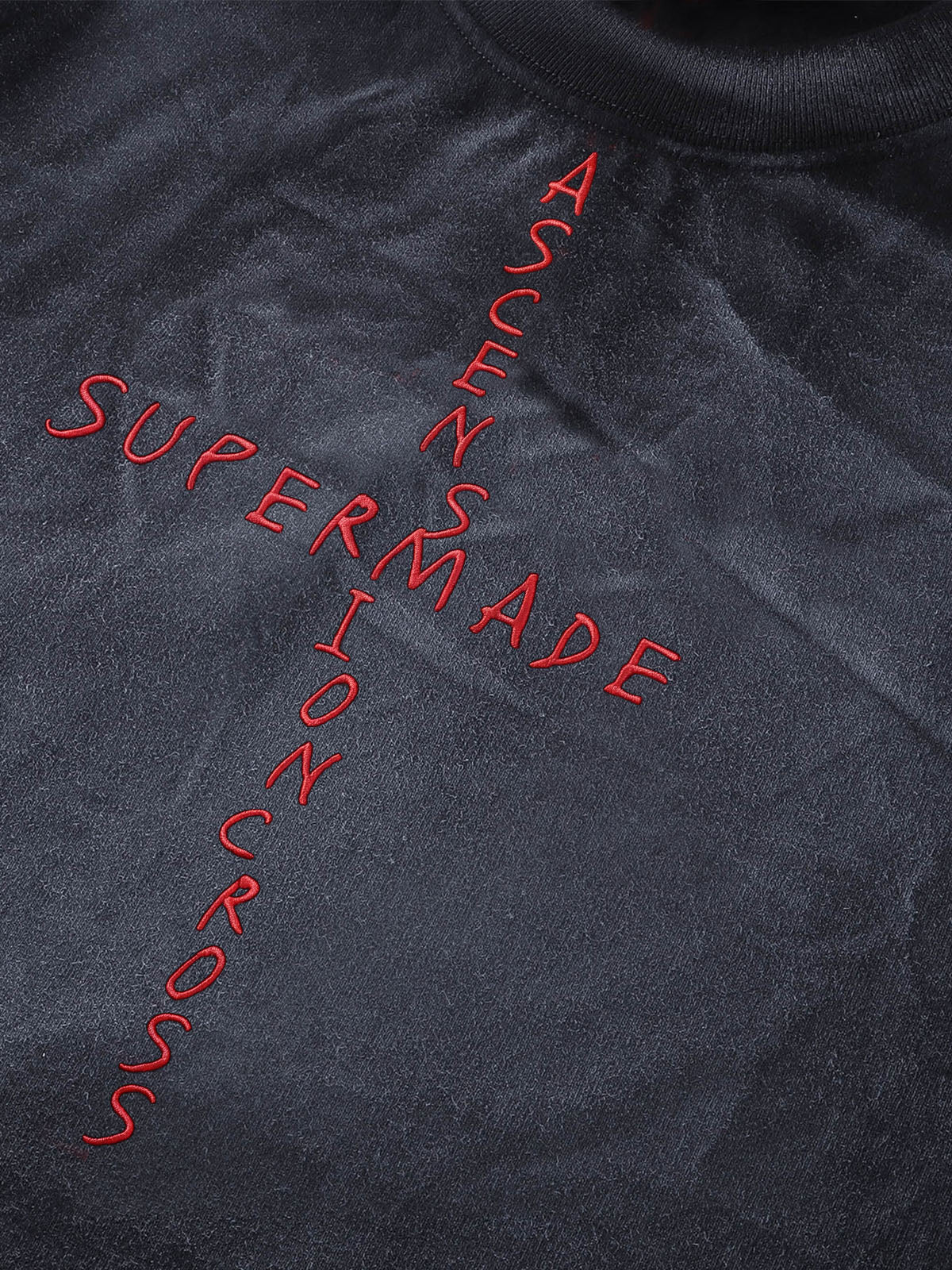 Vintage Washed Letter Cross Embroidered Splatter T-Shirt - Image 3