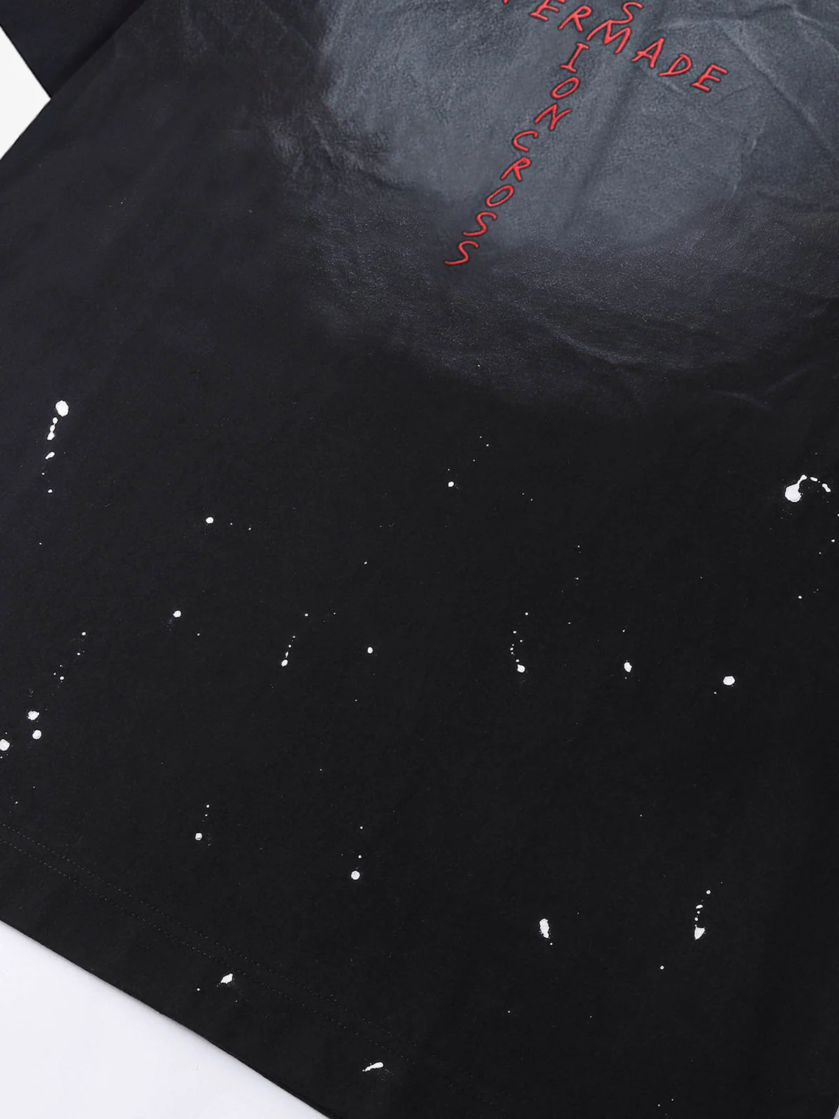 Vintage Washed Letter Cross Embroidered Splatter T-Shirt - Image 4