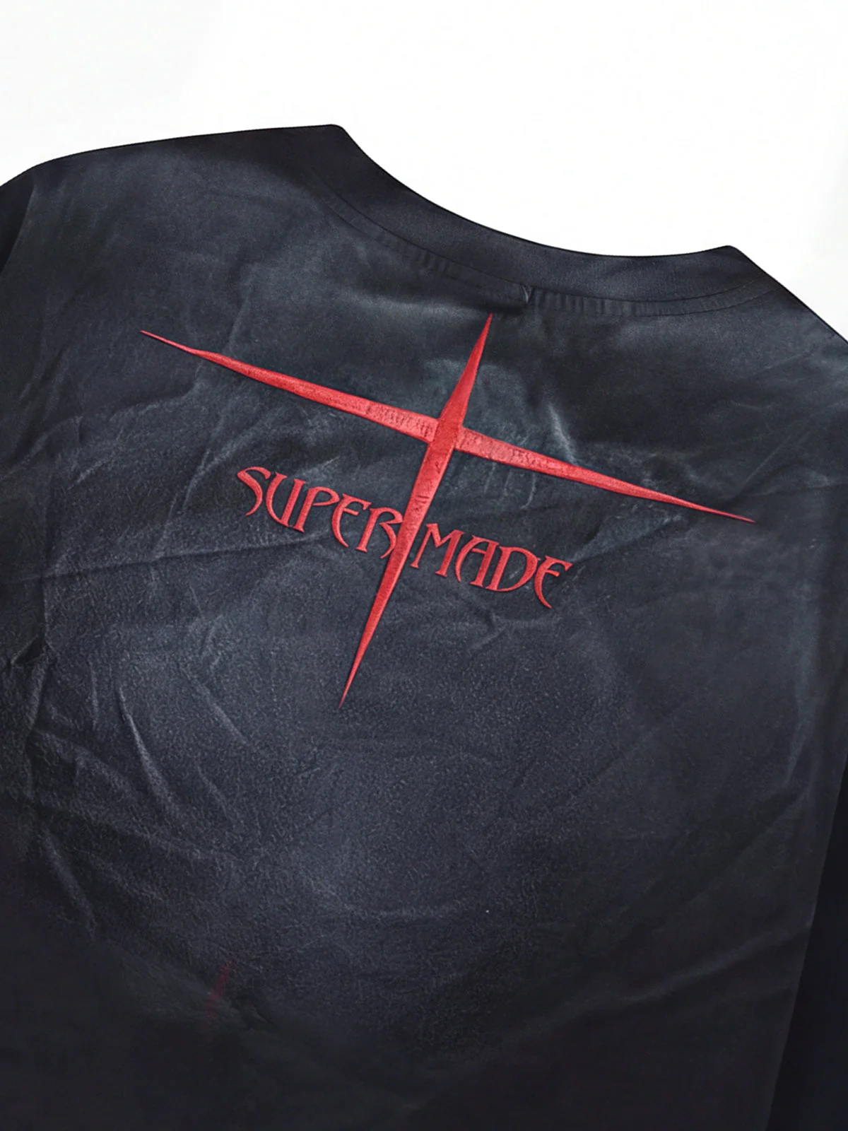 Vintage Washed Letter Cross Embroidered Splatter T-Shirt - Image 5