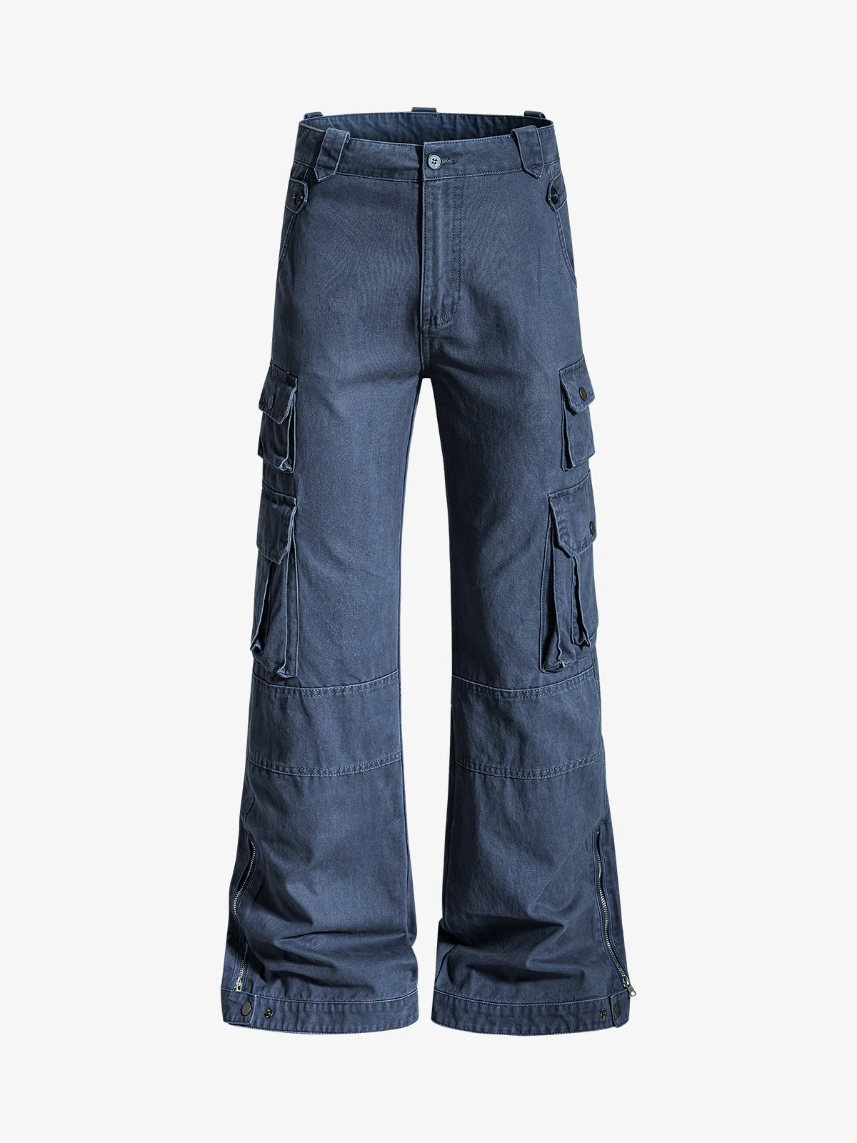 Vintage Washed Multi-Pocket Adjustable Strap Flare Cargo Pants