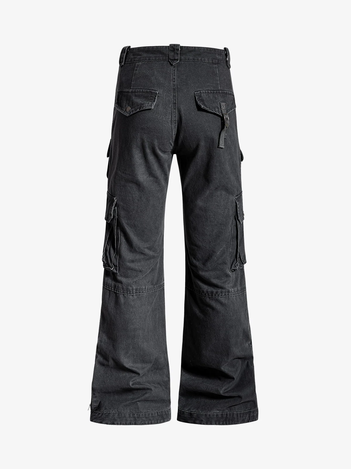 Vintage Washed Multi-Pocket Adjustable Strap Flare Cargo Pants - Image 4
