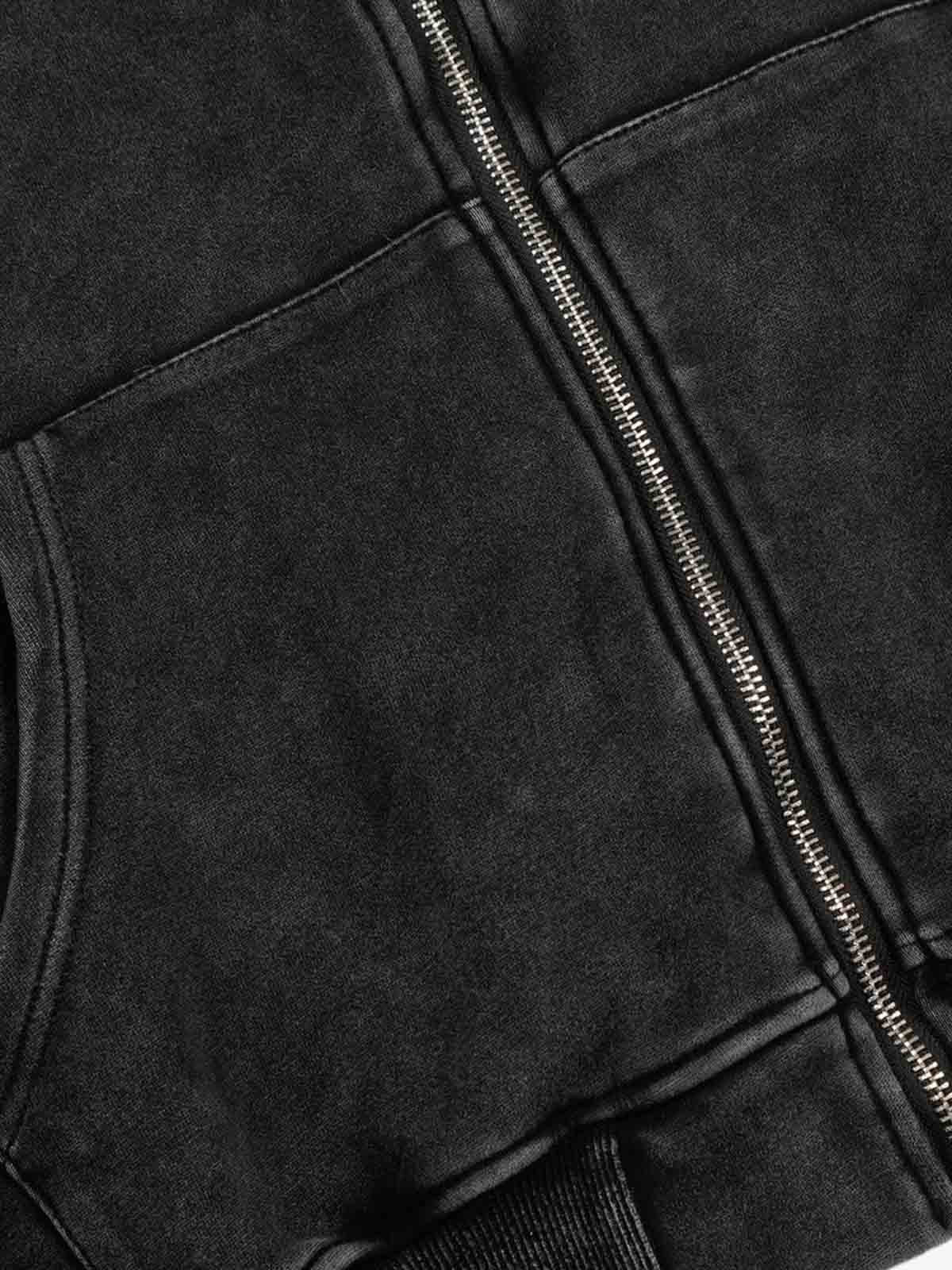 Vintage Washed Panel Construction Zip-Up Hoodie - Image 8