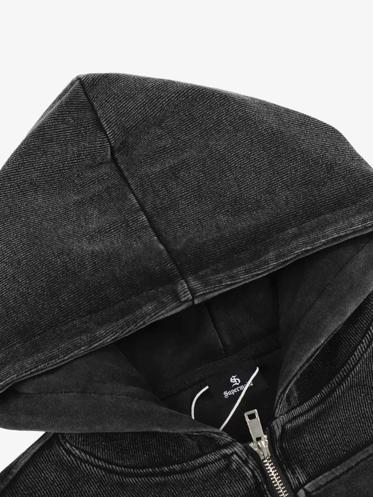 Vintage Washed Panel Construction Zip-Up Hoodie - Image 9