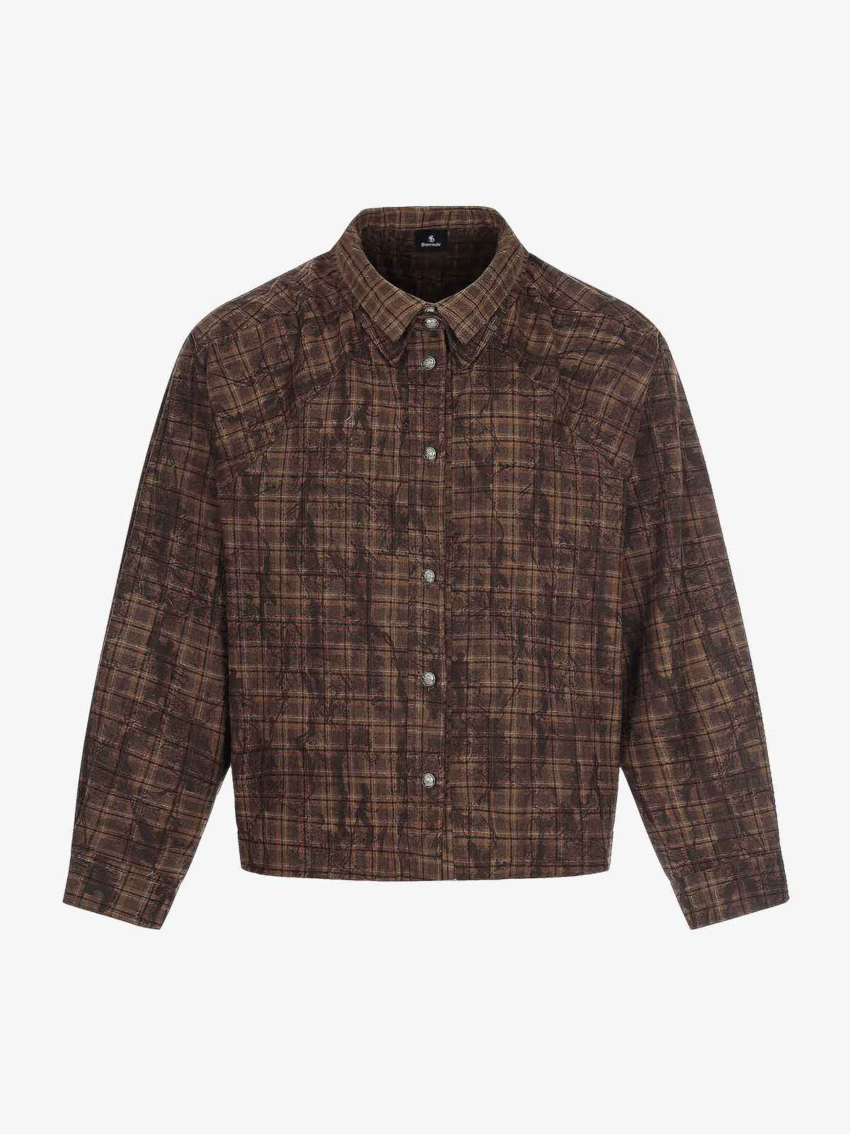 Vintage Washed Plaid Cropped Shirt Jacket