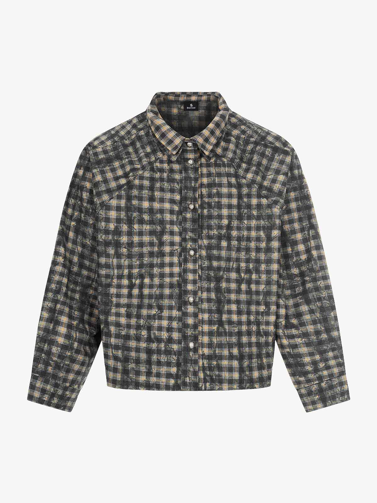 Vintage Washed Plaid Cropped Shirt Jacket - Image 2