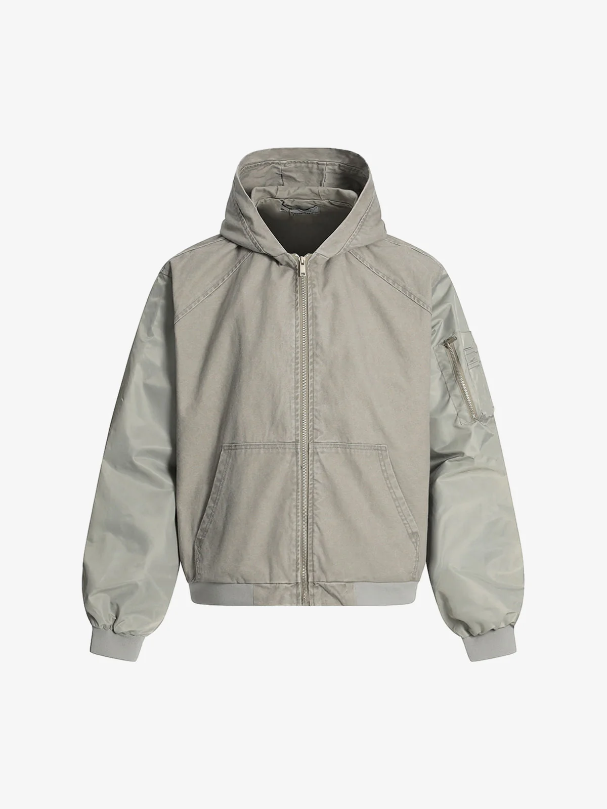 Vintage Washed Pleated Patchwork Hooded Bomber Jacket - Image 2