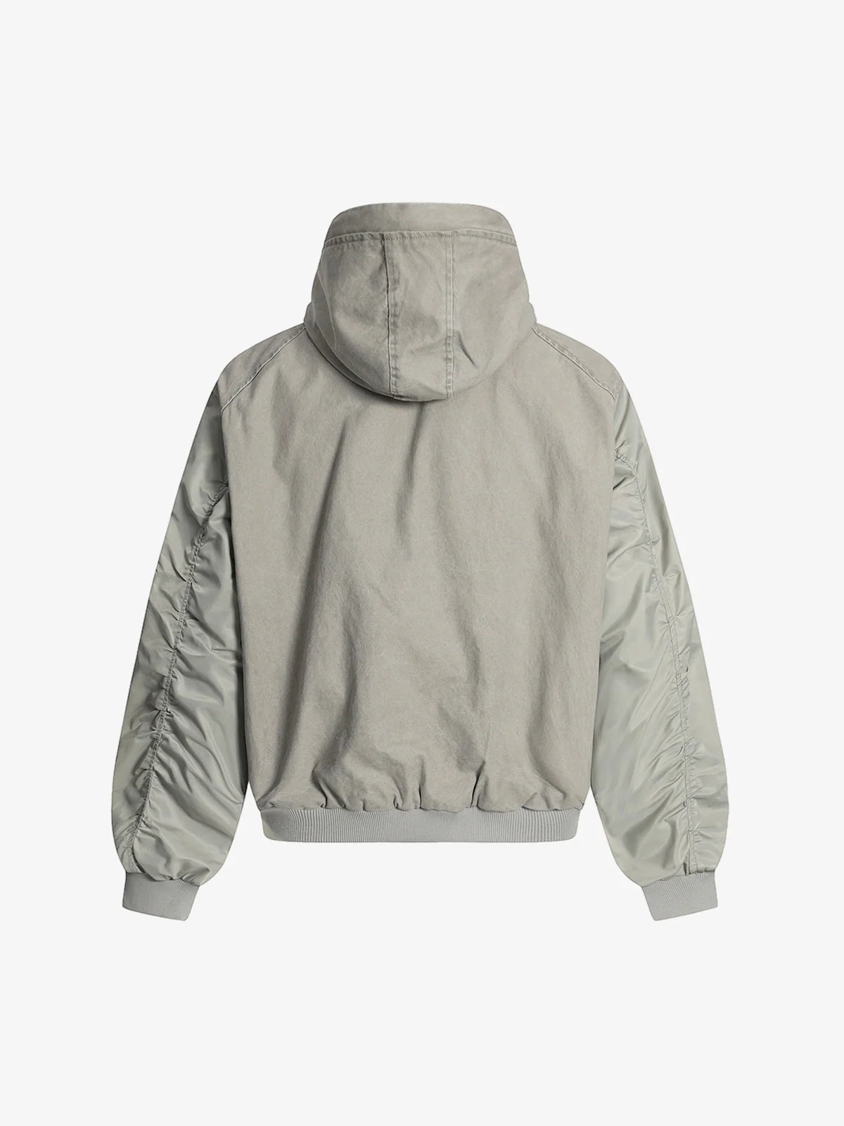 Vintage Washed Pleated Patchwork Hooded Bomber Jacket - Image 8