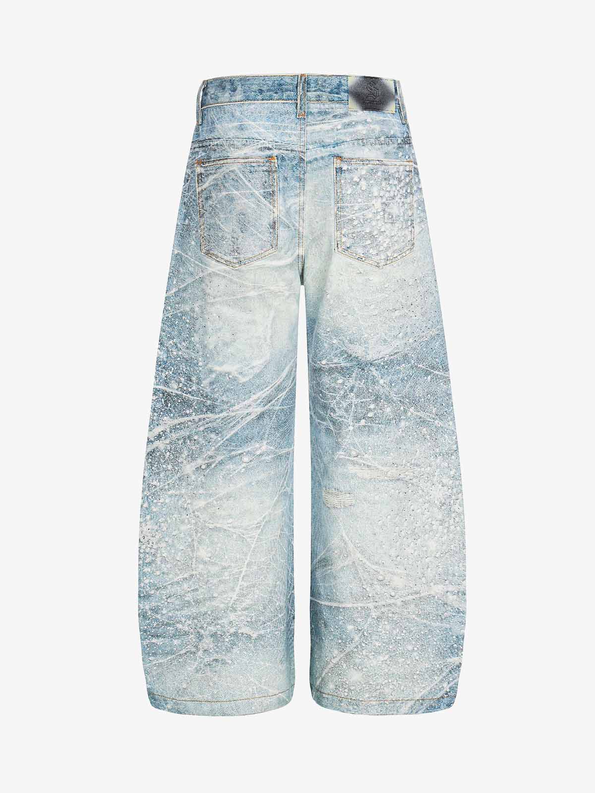 Vintage Washed Rhinestone Wide Leg Denim Jeans - Image 2