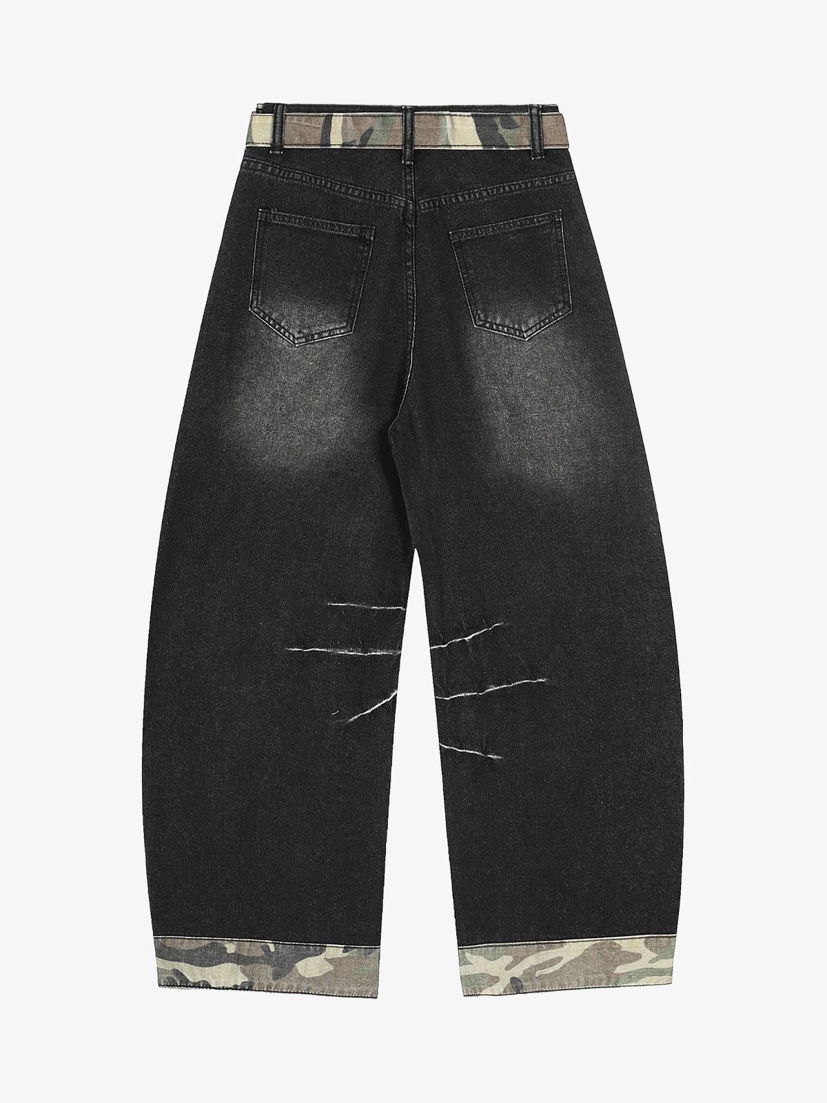 Vintage Washed Ripped Camouflage Patchwork Jeans - Image 2