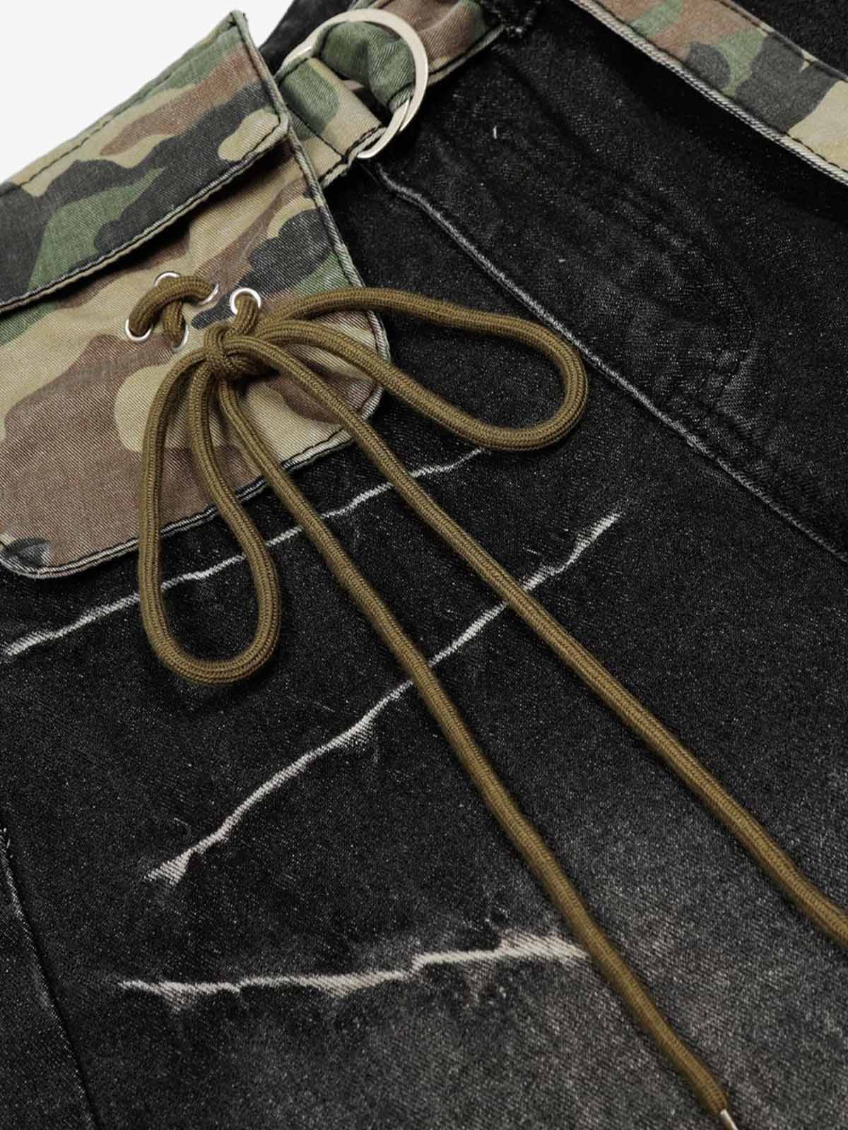 Vintage Washed Ripped Camouflage Patchwork Jeans - Image 5