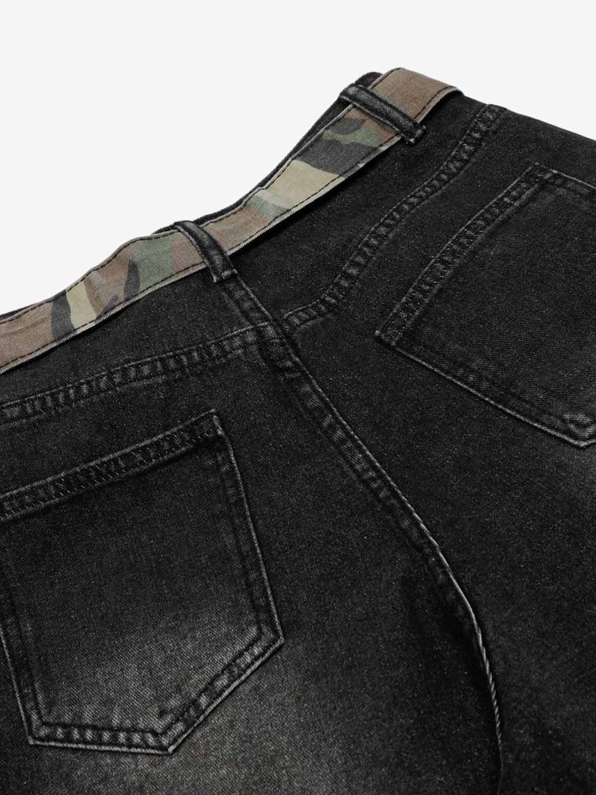 Vintage Washed Ripped Camouflage Patchwork Jeans - Image 6