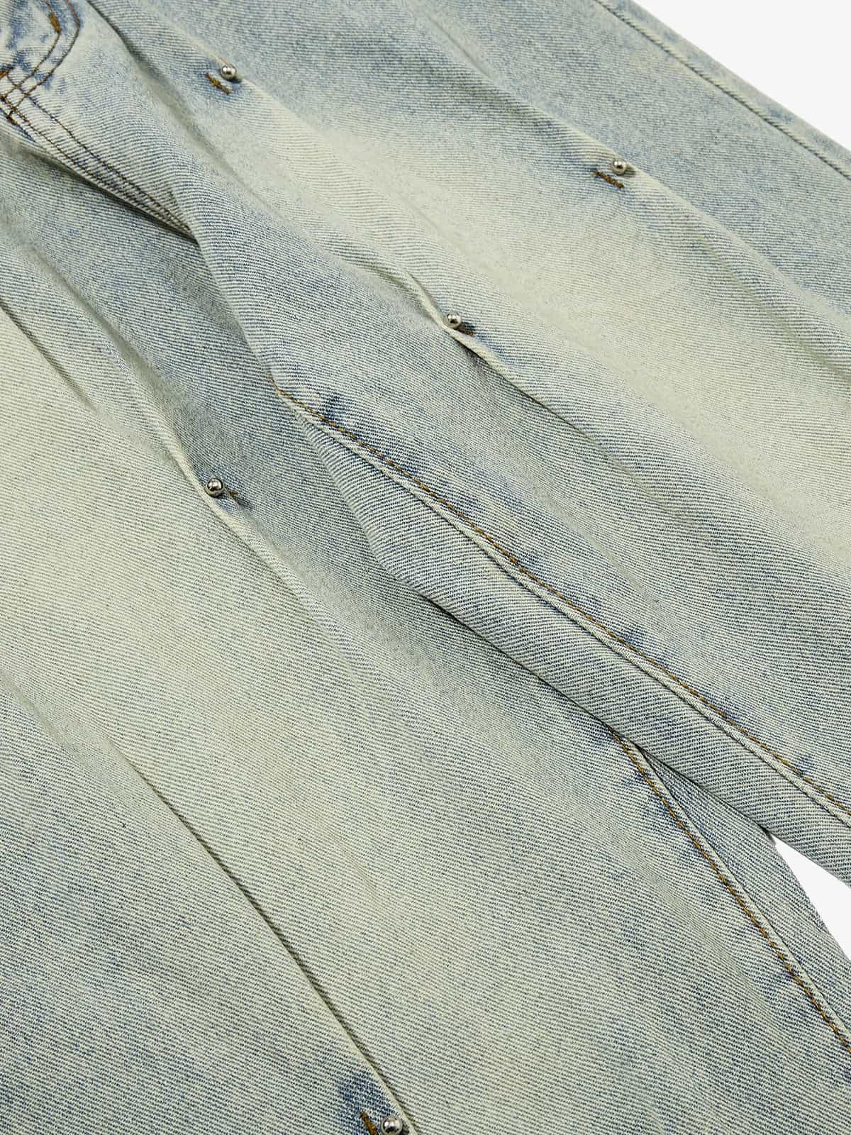 Vintage Washed Rivet-Detailed Wide Leg Jeans - Image 6