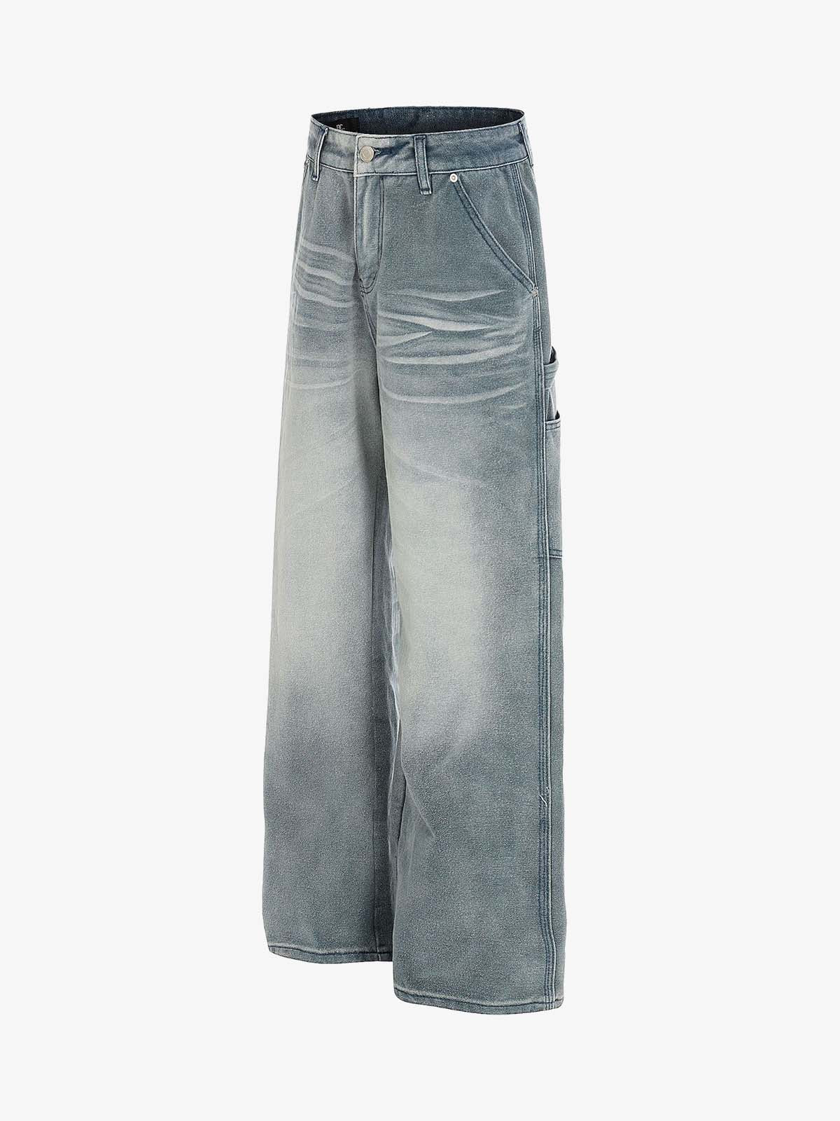 Vintage Washed Ruched Detail Utility Jeans - Image 3