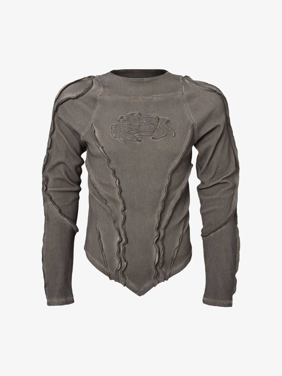 Vintage Washed Sculpted Seam Ribbed Long Sleeve T-Shirt - Image 3