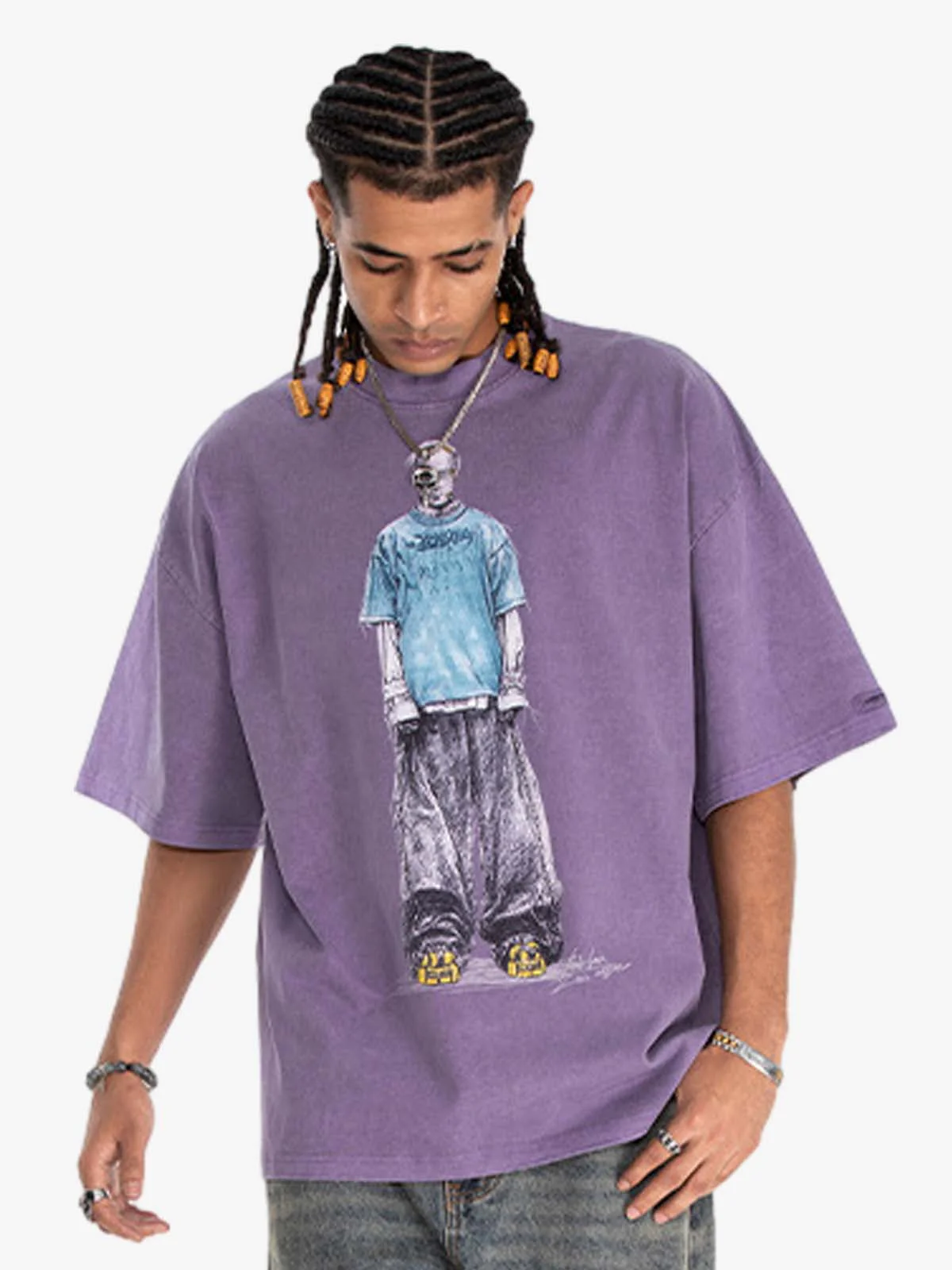 Vintage Washed Skeleton Graphic Oversized T-Shirt - Image 5