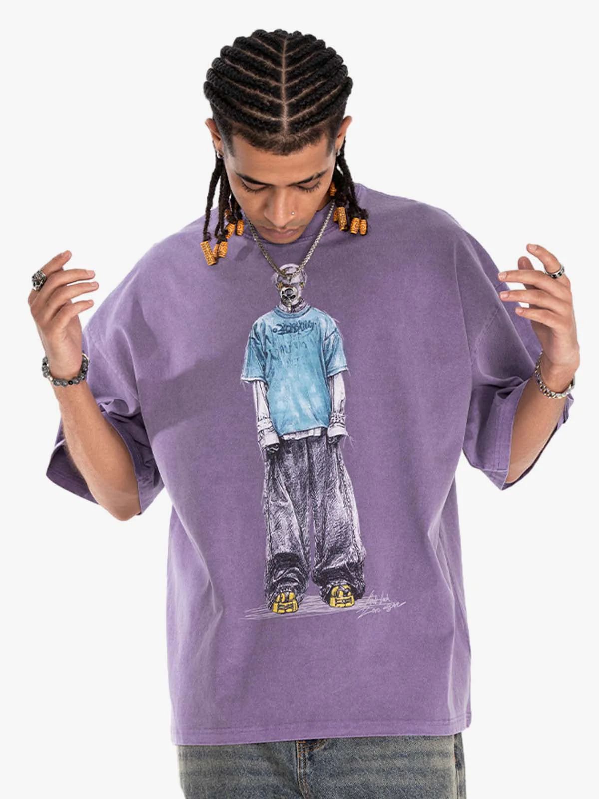 Vintage Washed Skeleton Graphic Oversized T-Shirt - Image 6
