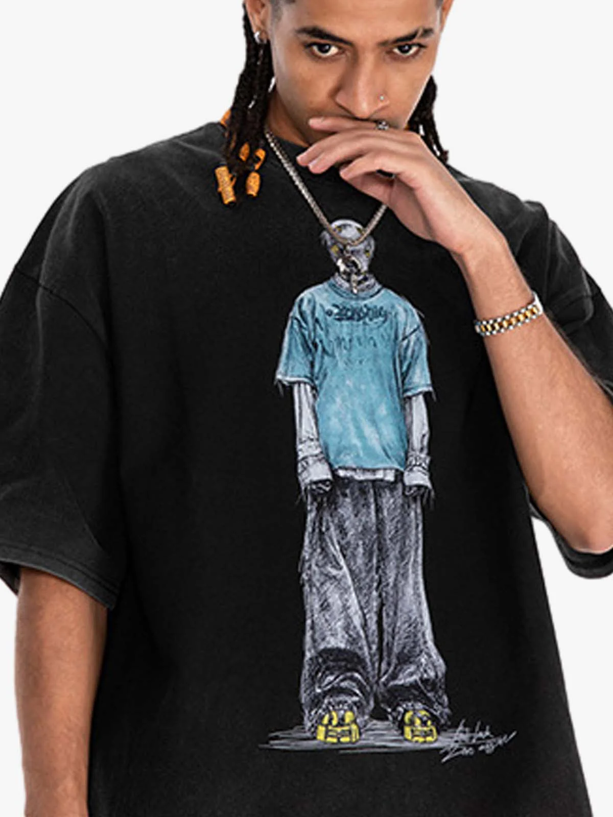 Vintage Washed Skeleton Graphic Oversized T-Shirt - Image 8