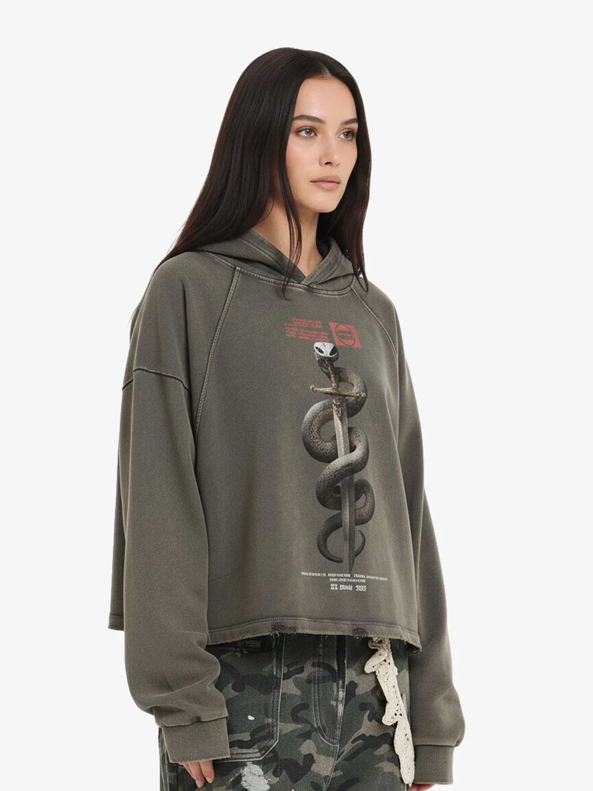Vintage Washed Snake Staff Graphic Hoodie - Image 3