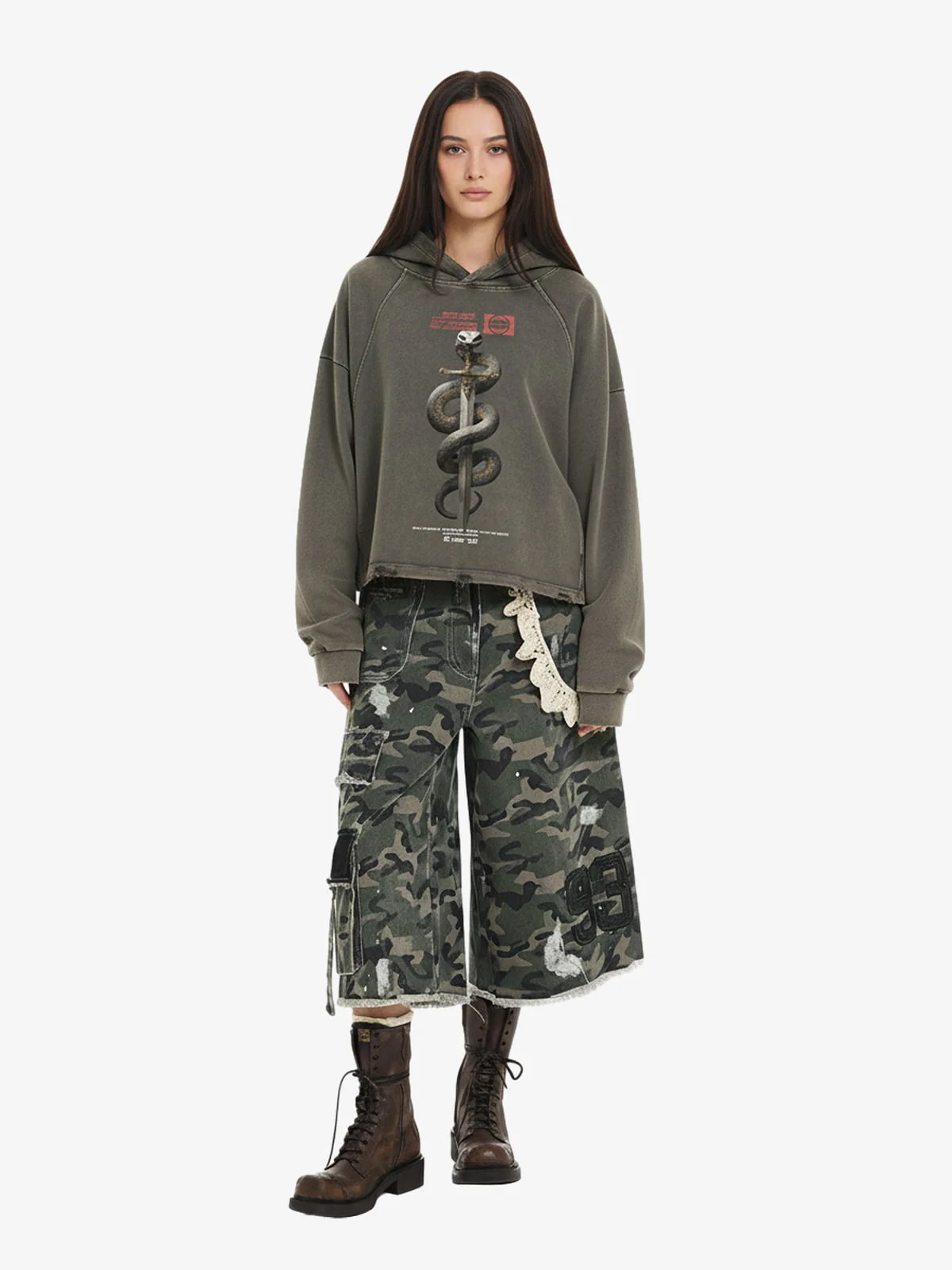 Vintage Washed Snake Staff Graphic Hoodie - Image 4