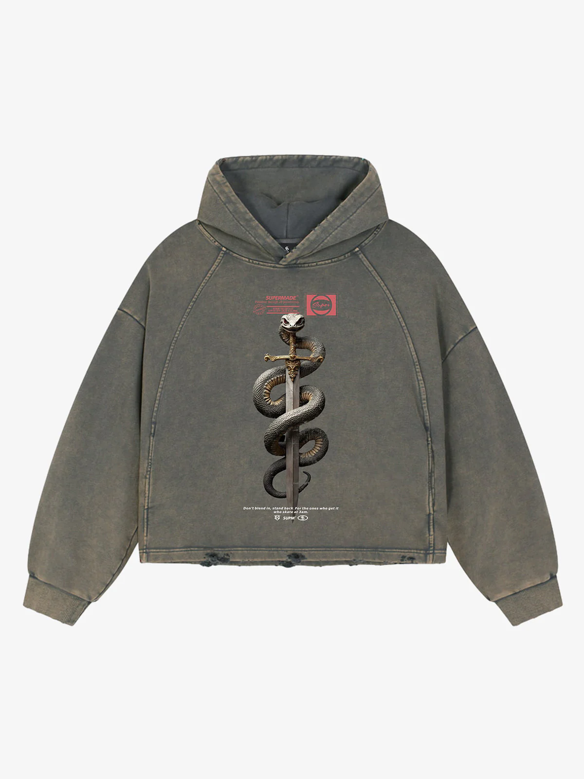 Vintage Washed Snake Staff Graphic Hoodie - Image 5