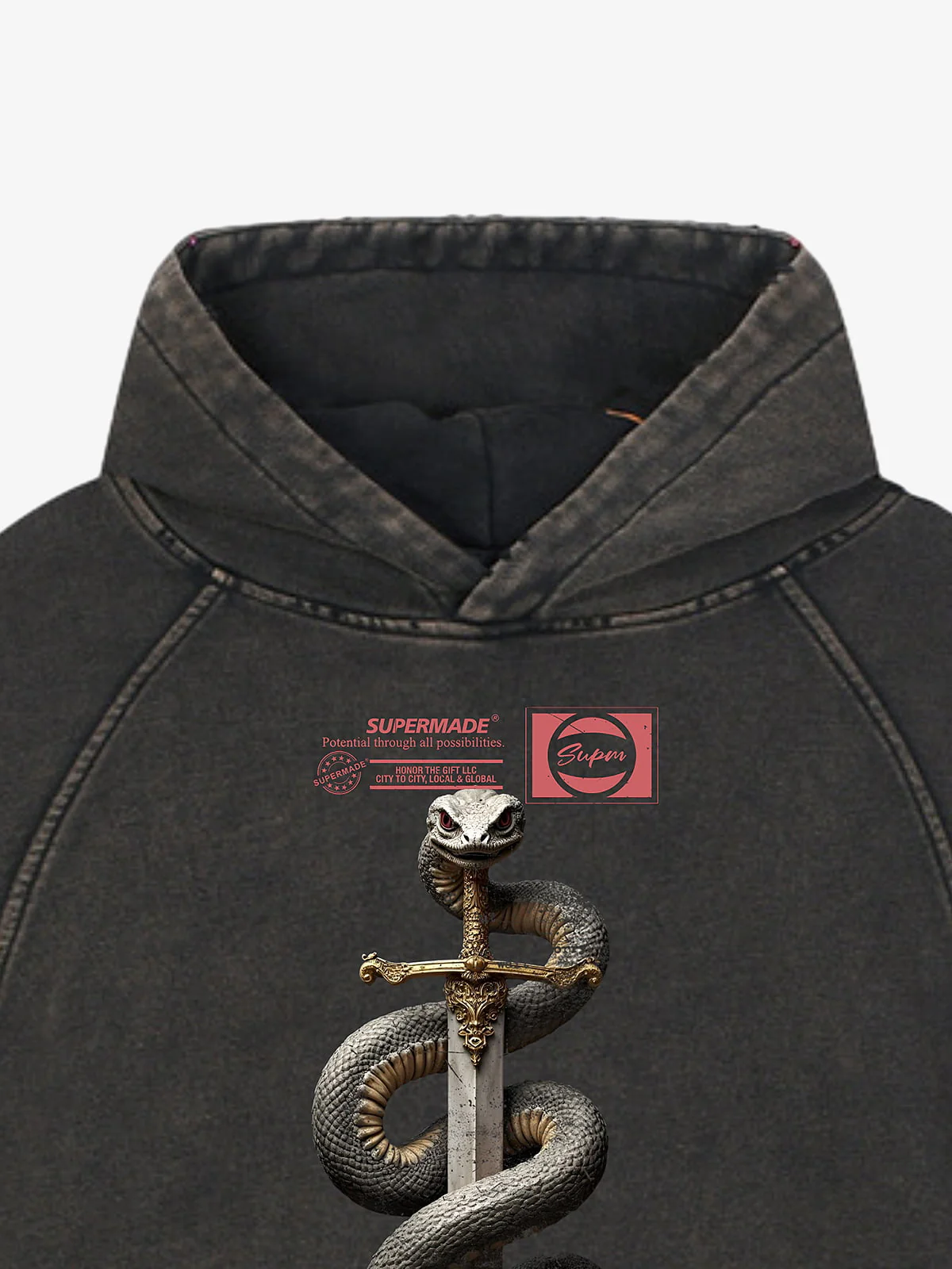 Vintage Washed Snake Staff Graphic Hoodie - Image 6