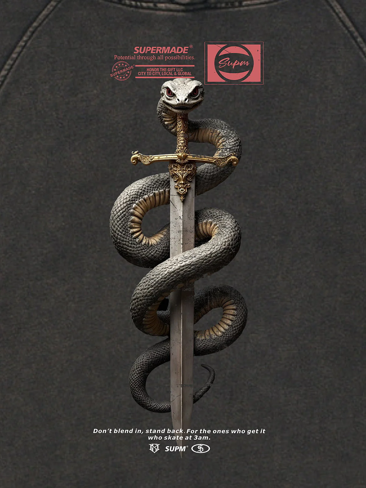 Vintage Washed Snake Staff Graphic Hoodie - Image 8