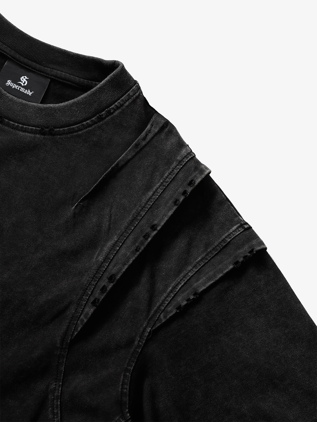 Vintage Washed Structured Shoulder Distressed T-Shirt - Image 5