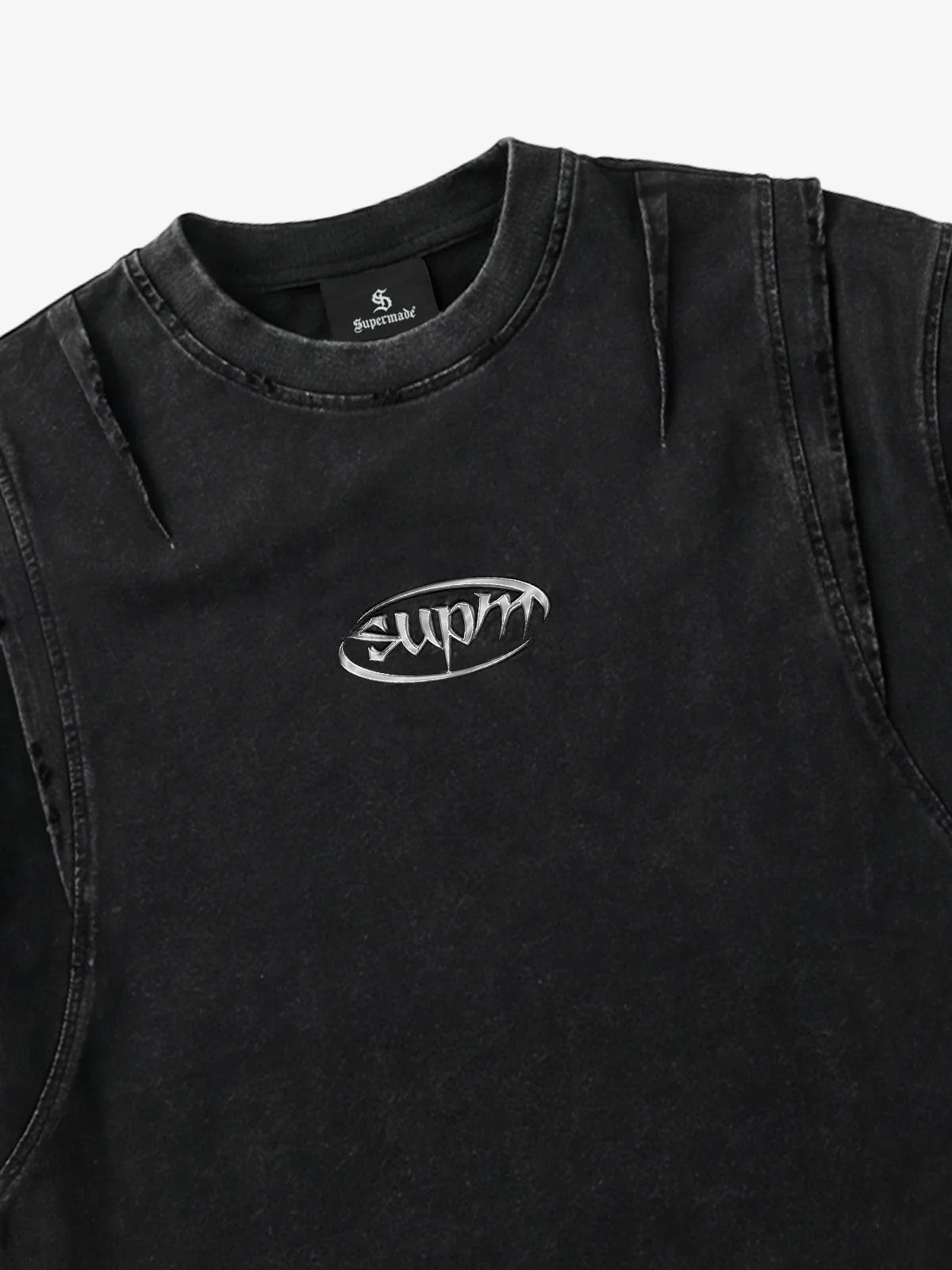 Vintage Washed Structured Shoulder Distressed T-Shirt - Image 6