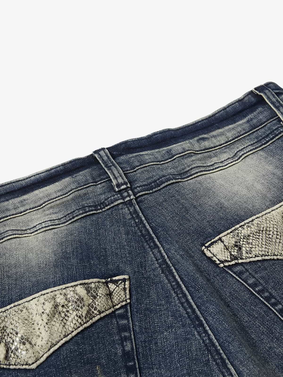 Vintage Washed Studded Pocket Flared Jeans - Image 4