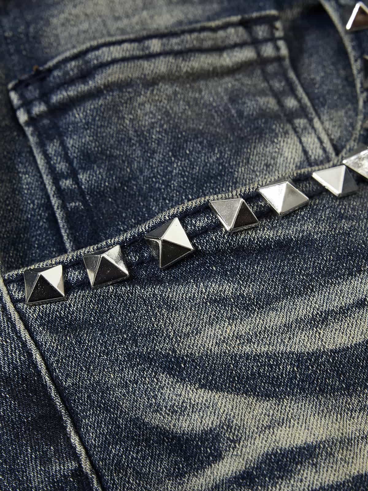 Vintage Washed Studded Pocket Flared Jeans - Image 5