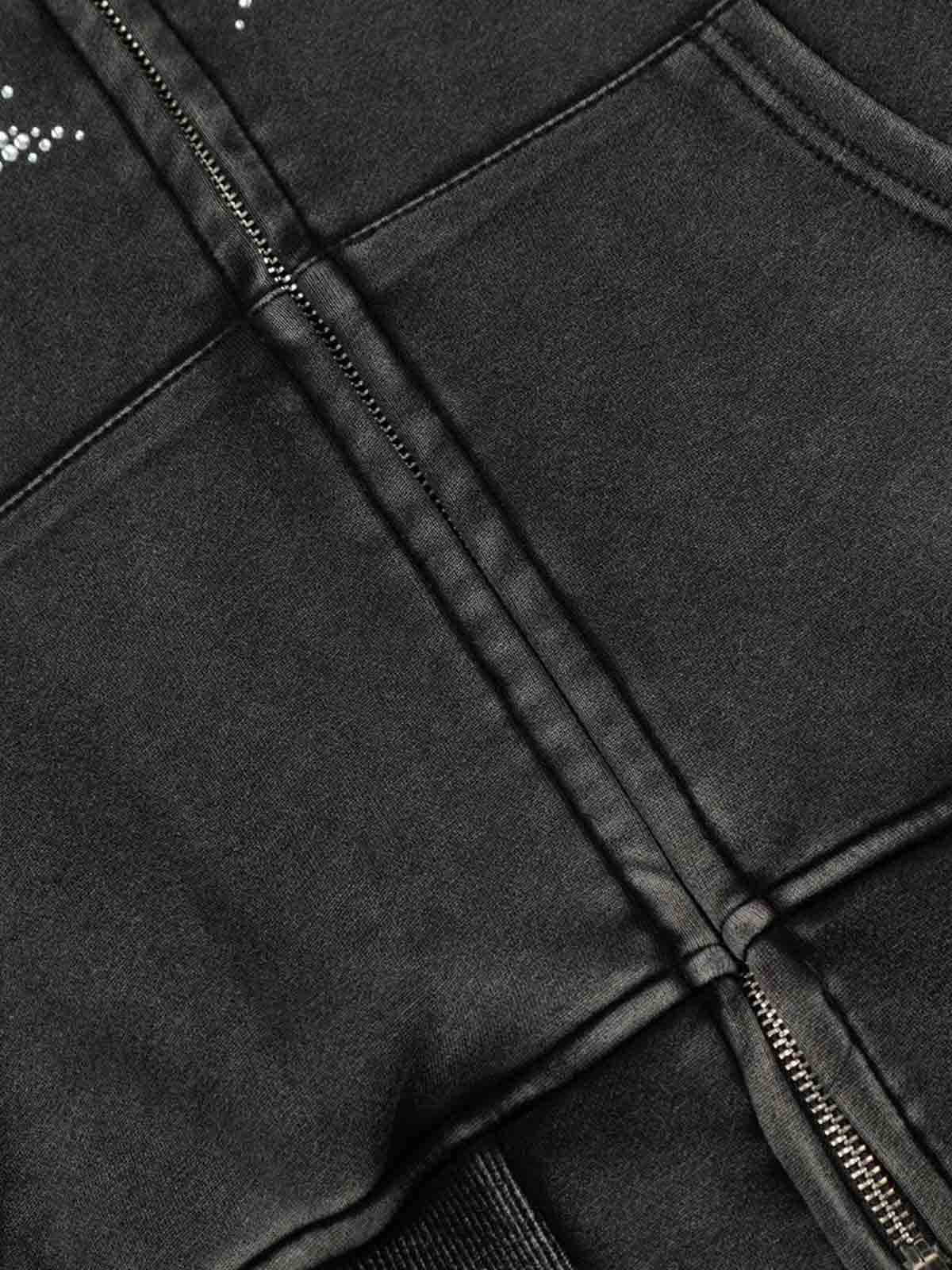 Vintage Washed Symmetrical Star Rhinestone Zip-Up Hoodie - Image 10