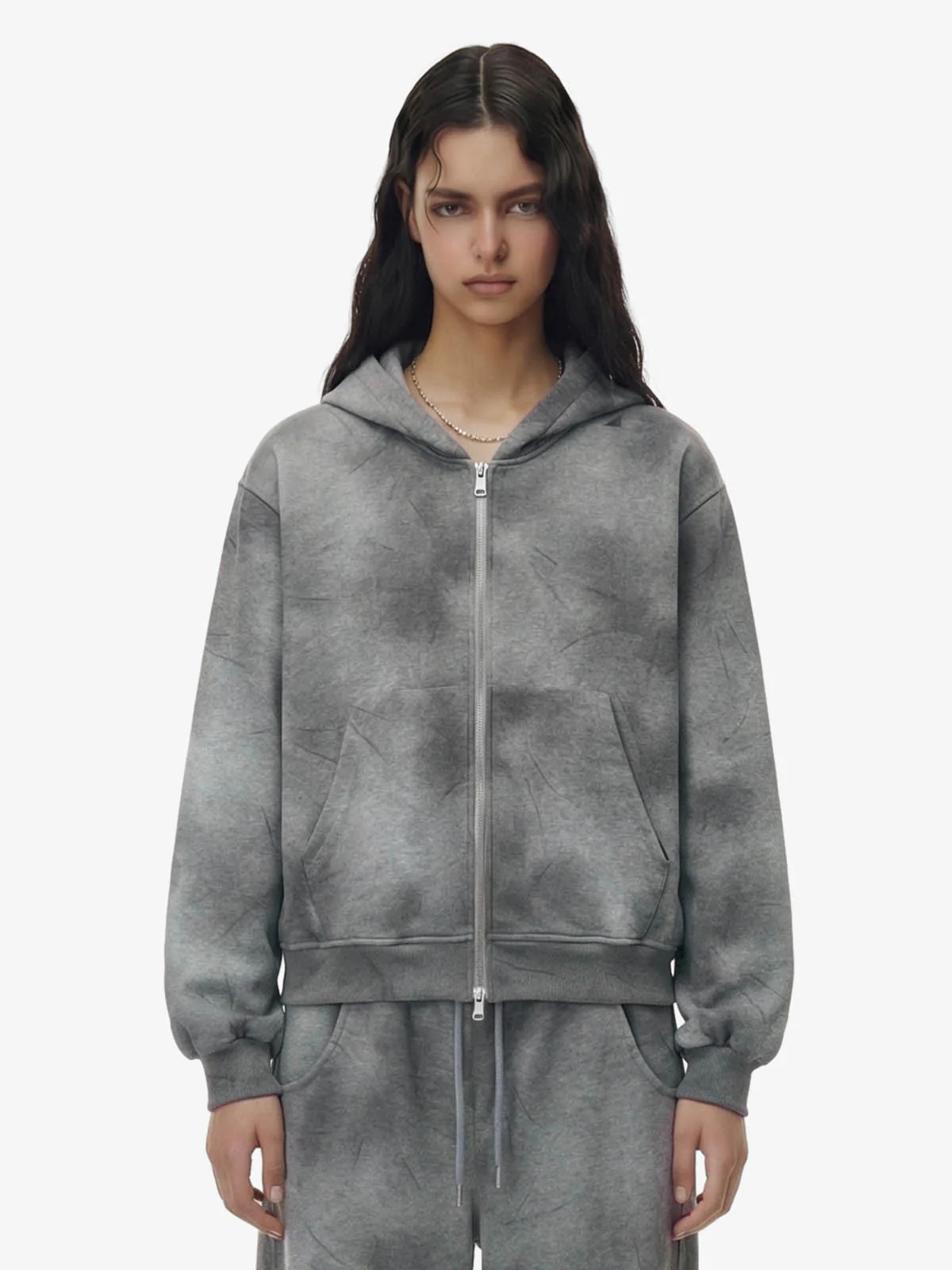 Vintage Washed Tie-Dye Zip Up Hoodie & Barrel Sweatpants Tracksuit - Image 5