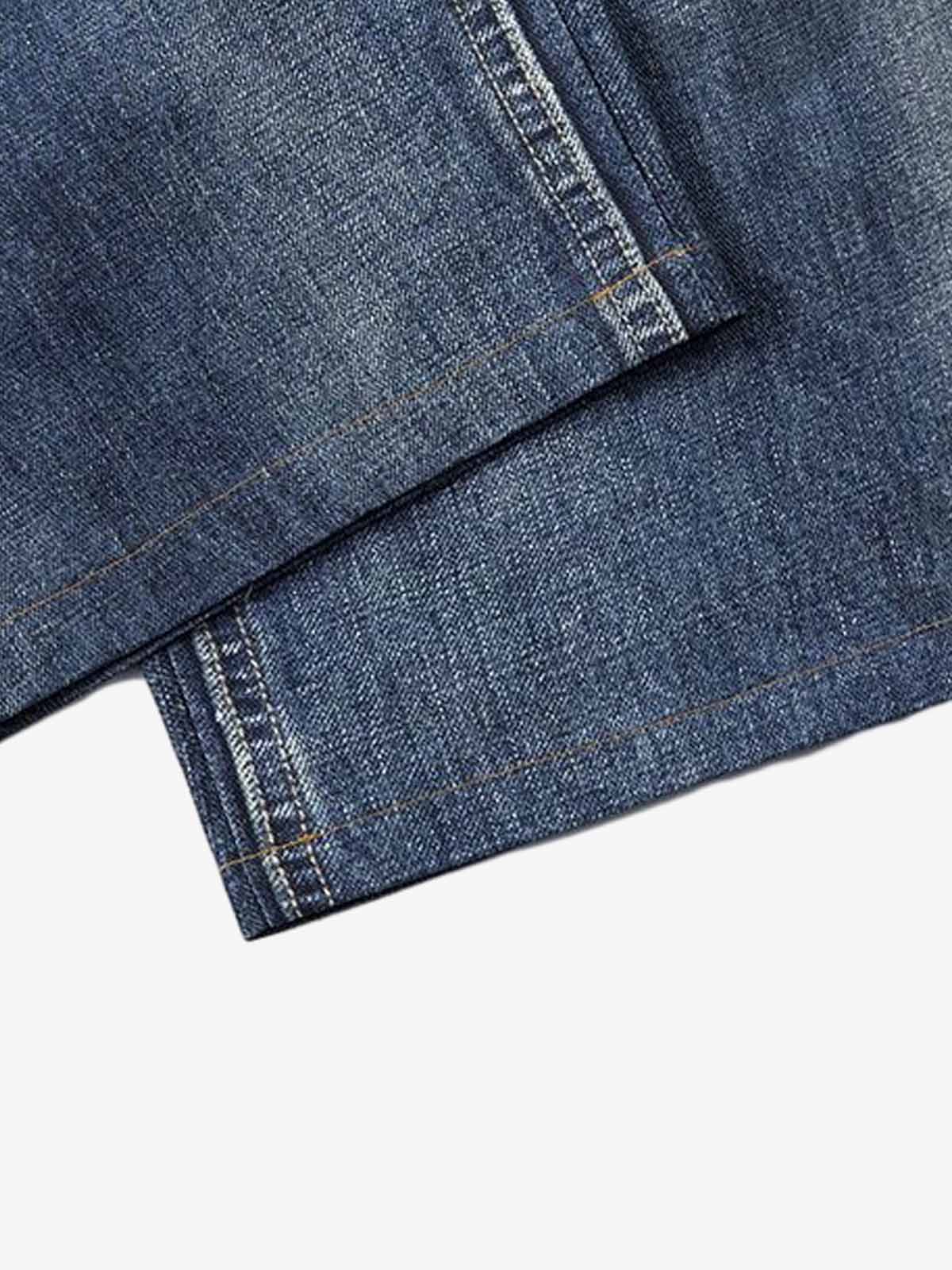 Vintage Washed Tiger Print Wide Leg Denim Jeans - Image 5