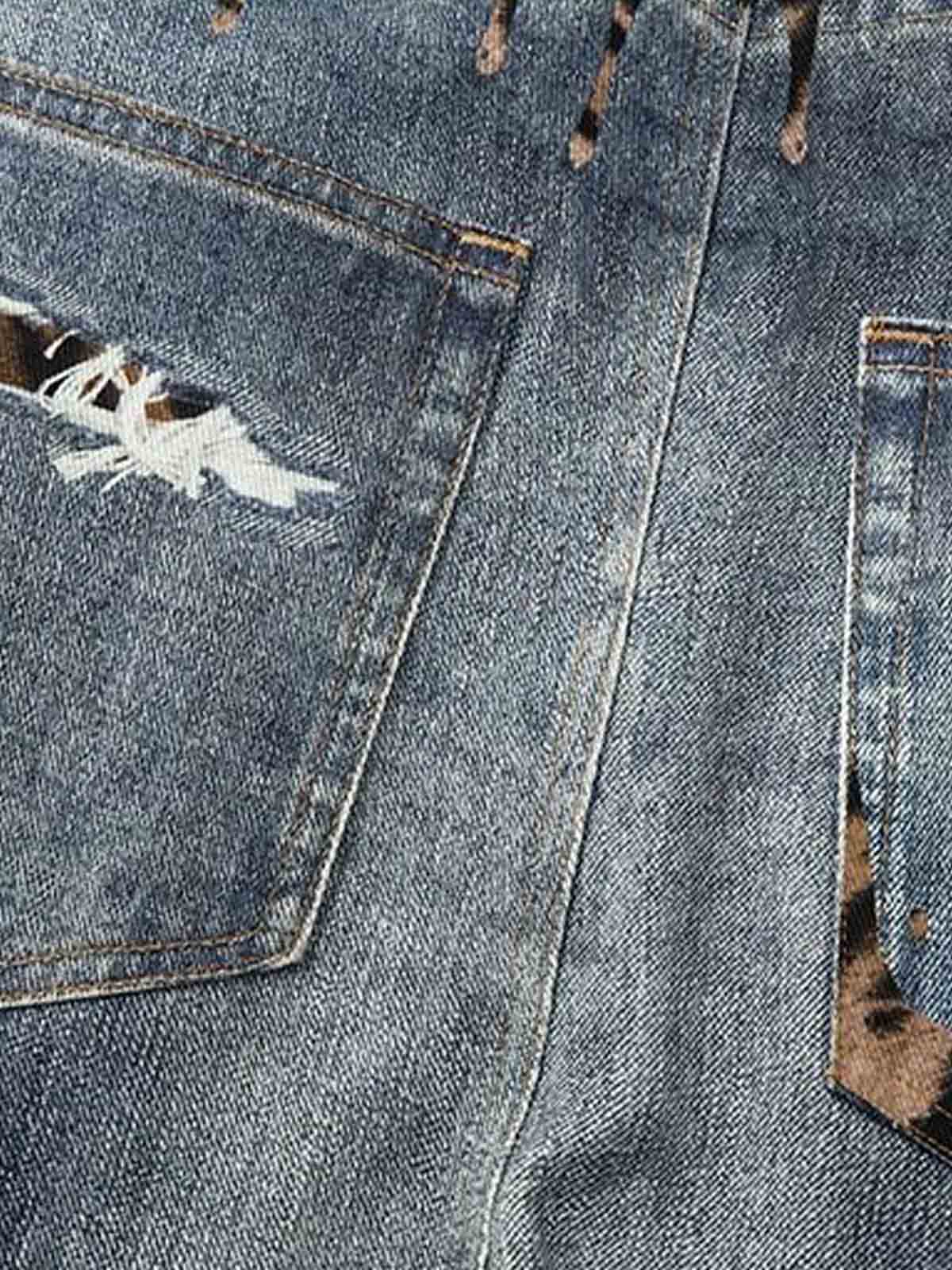 Vintage Washed Tiger Print Wide Leg Denim Jeans - Image 8