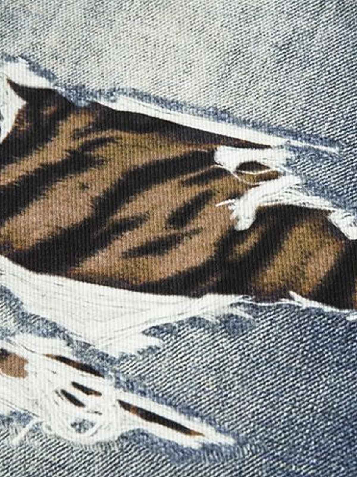 Vintage Washed Tiger Print Wide Leg Denim Jeans - Image 9