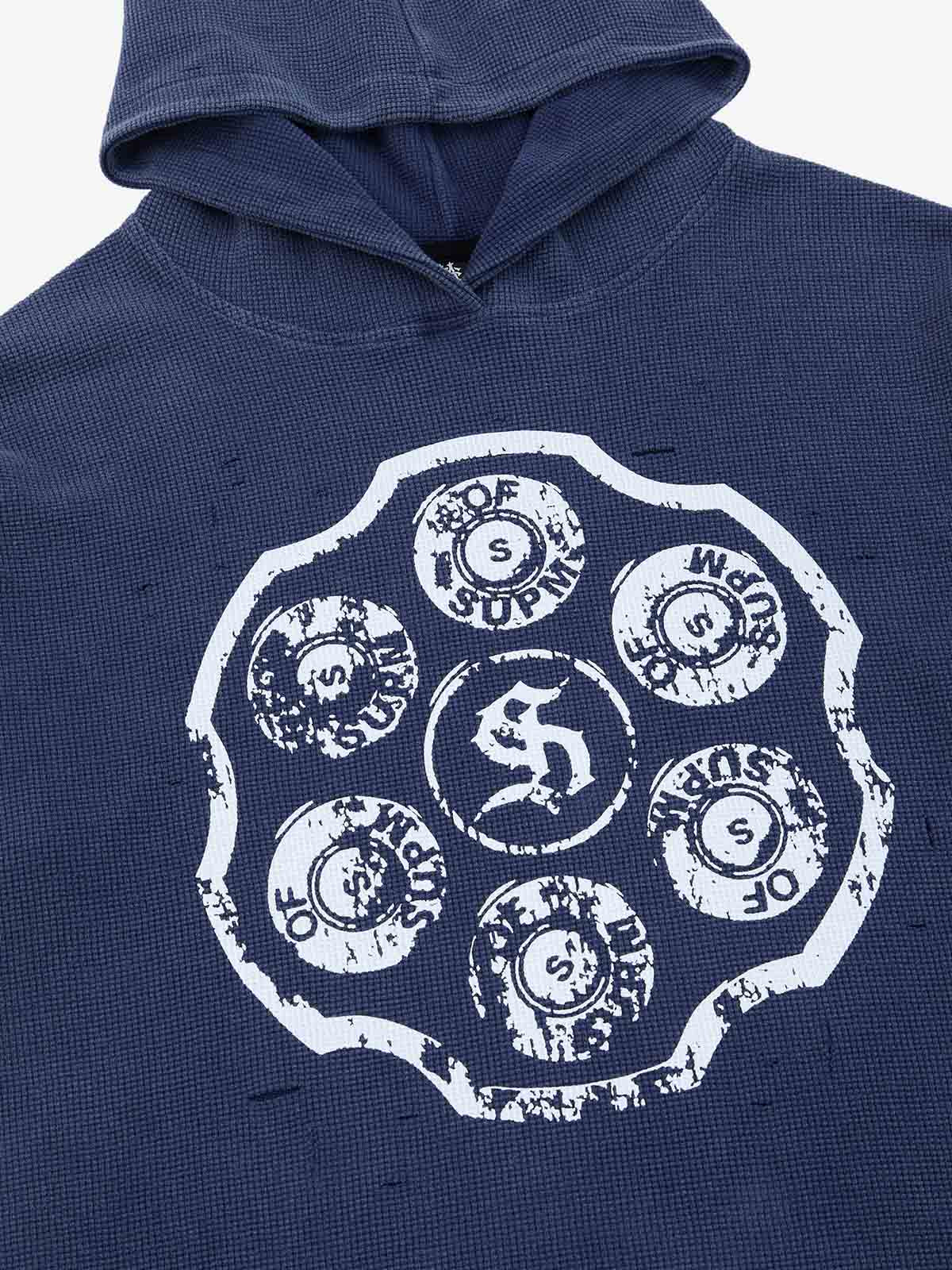 Waffle-Knit Distressed Button-Pattern Hoodie - Image 11
