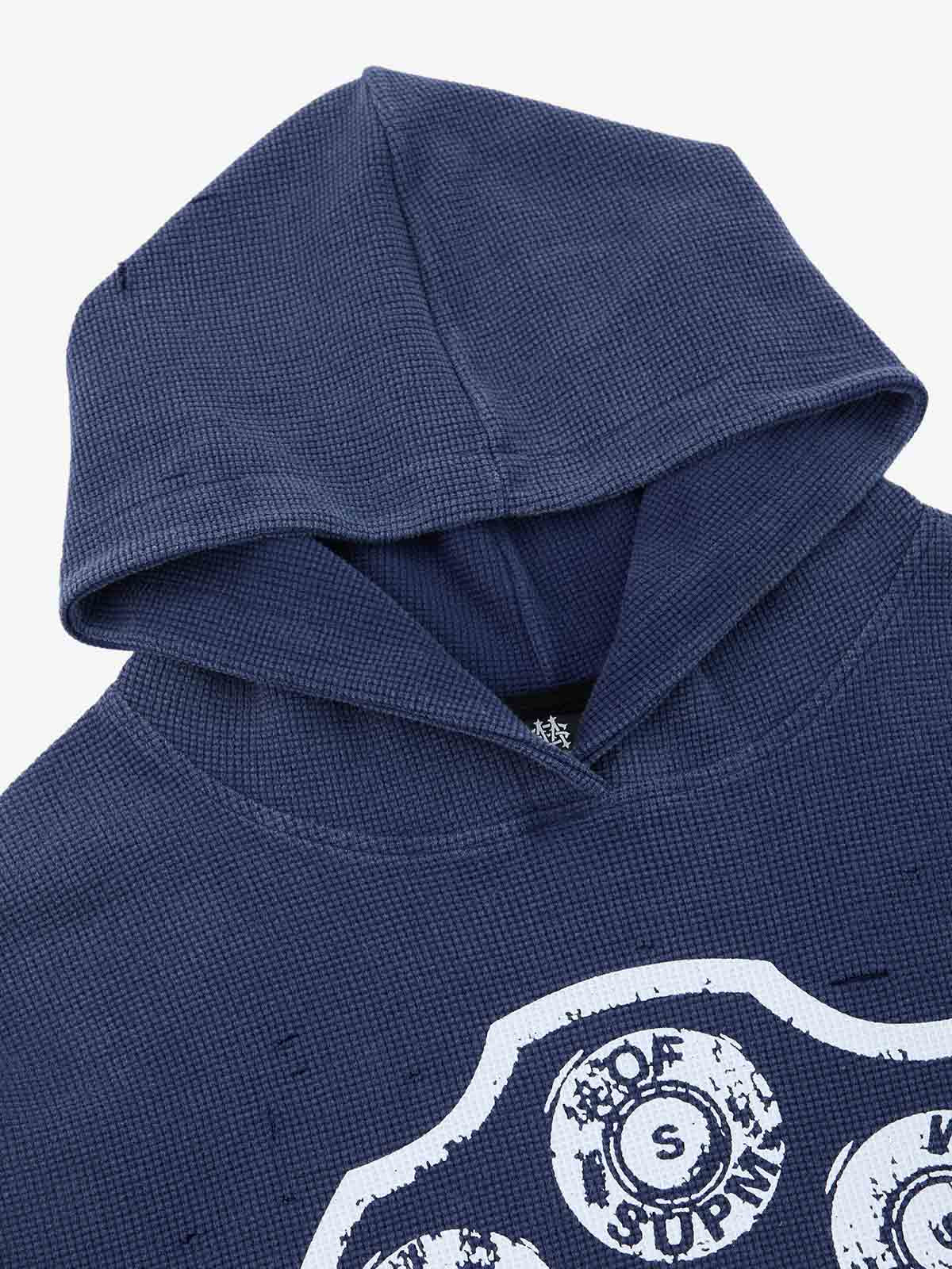 Waffle-Knit Distressed Button-Pattern Hoodie - Image 12