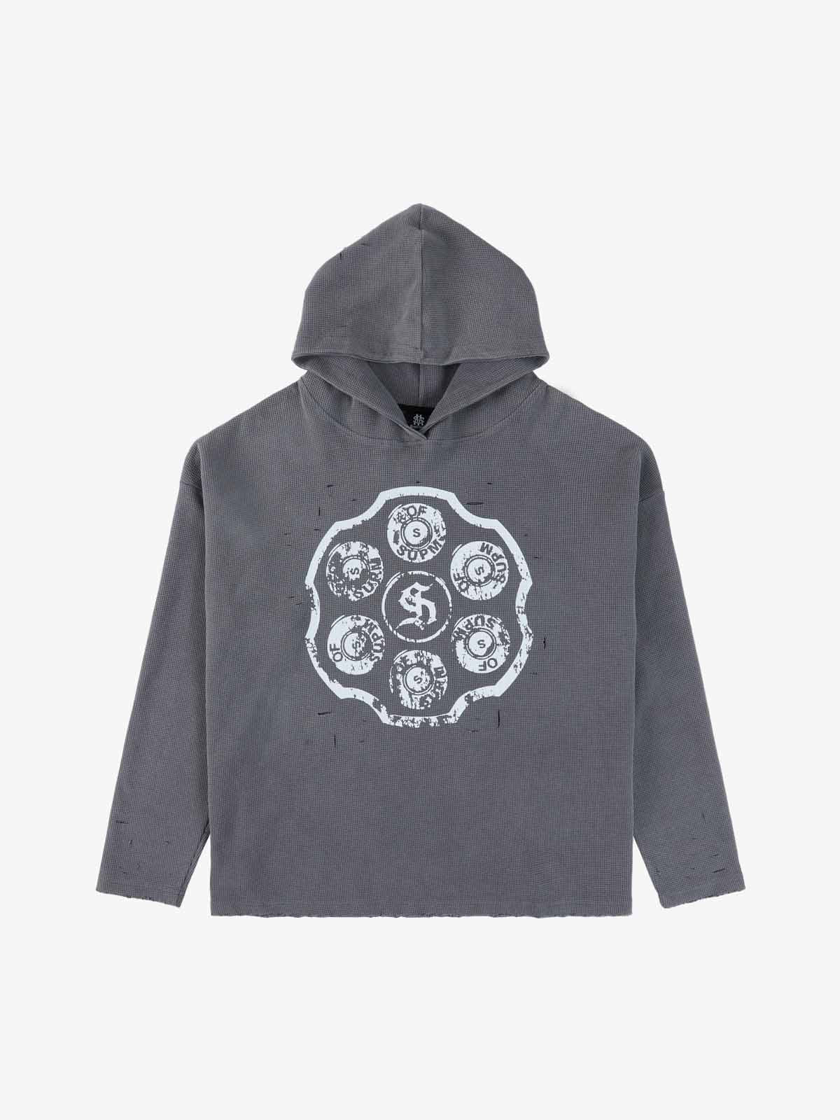 Waffle-Knit Distressed Button-Pattern Hoodie - Image 2