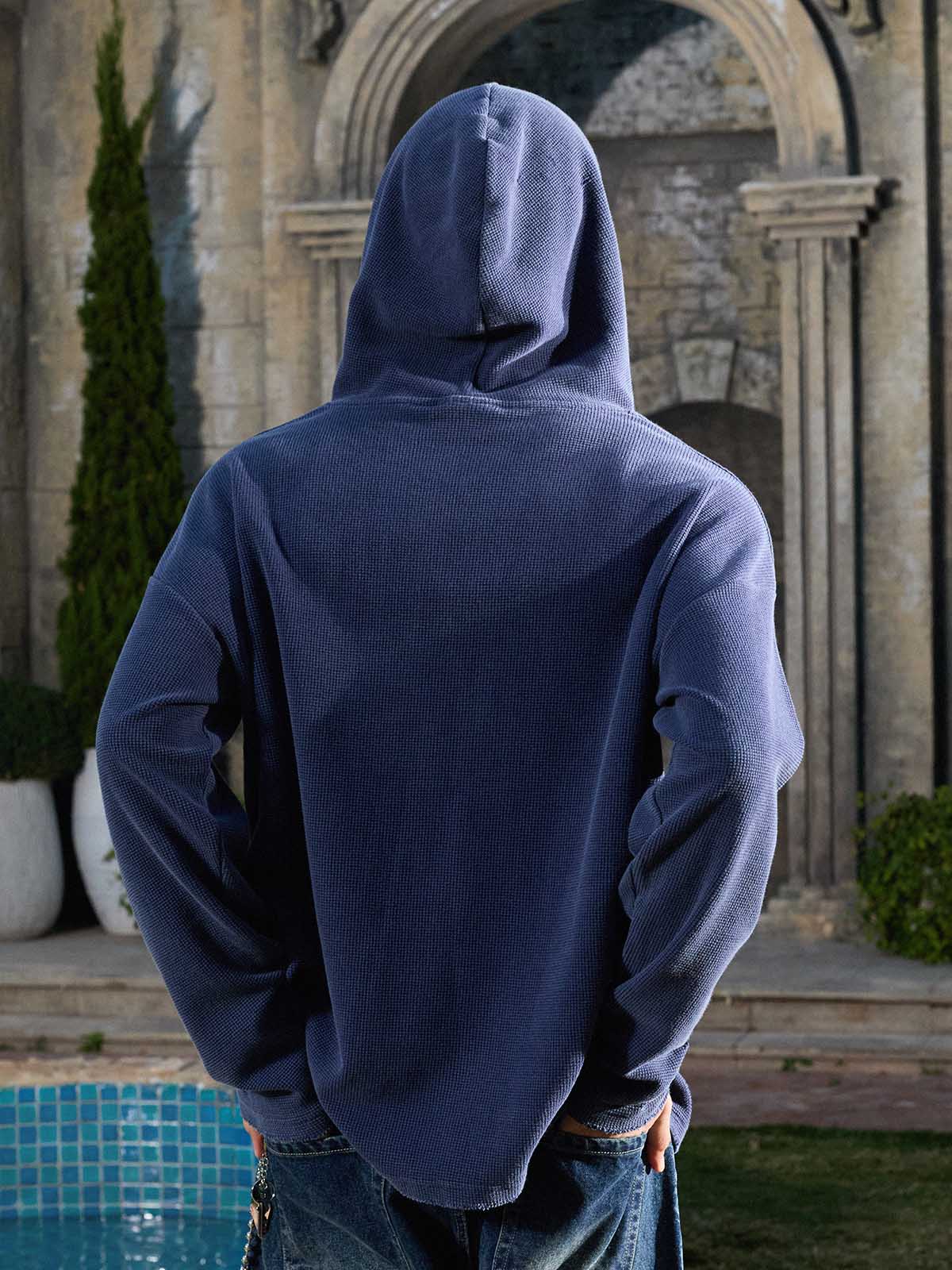 Waffle-Knit Distressed Button-Pattern Hoodie - Image 7