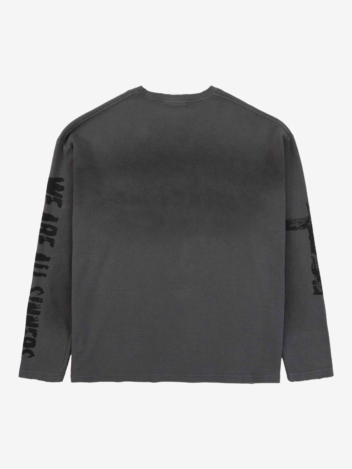 Waffle-Knit Distressed Gradient Print Long T-Shirt - Image 12